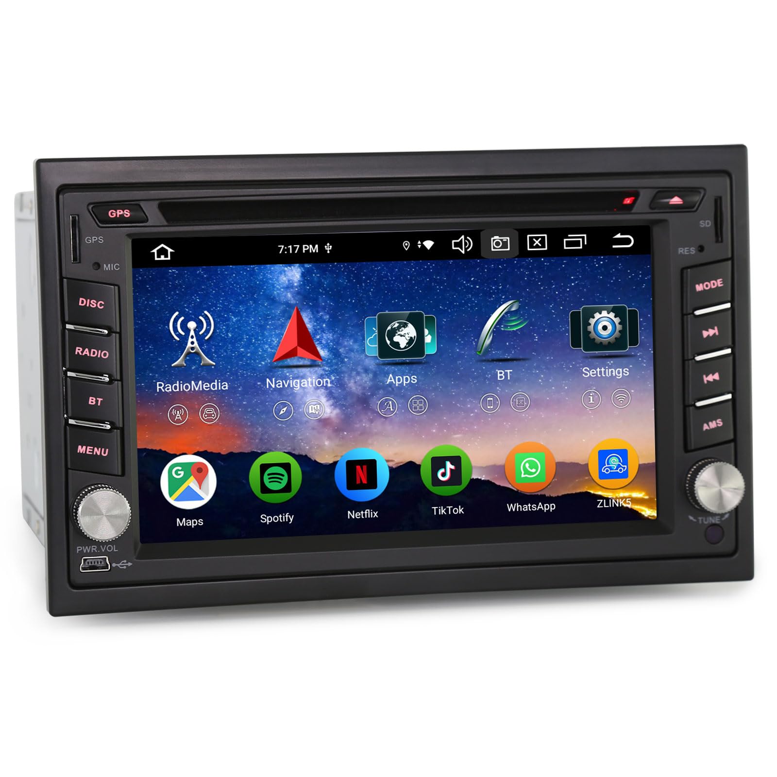 Erisin 8-Kern 4GB RAM+64GB ROM Universal Doppel Din Android 14 Autoradio mit CD Player GPS Navigation Bluetooth 5.0 Kabellos CarPlay 2 Din Radio Android Auto DAB+ WiFi 4G DSP USB FM RDS OBD2