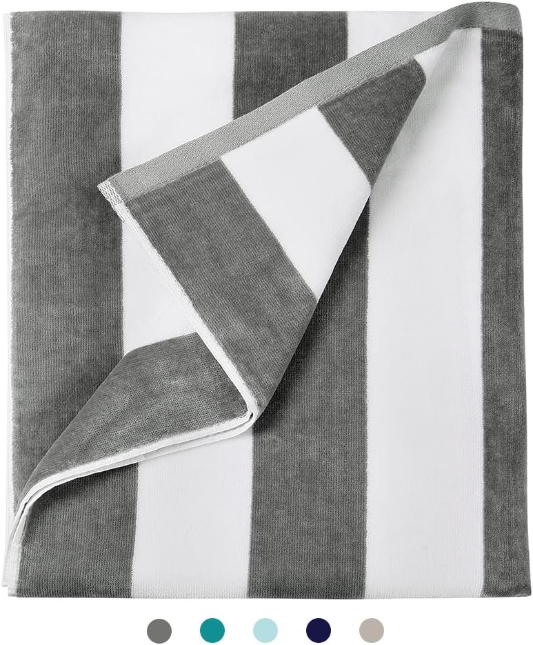 LULUHOME Plush Oversized Beach Towel - Fluffy Cotton Thick 36 x 70 Inch Gray Striped Pool Towels , Large Summer Cabana Swimming Towel for Adults : Home & Kitchen