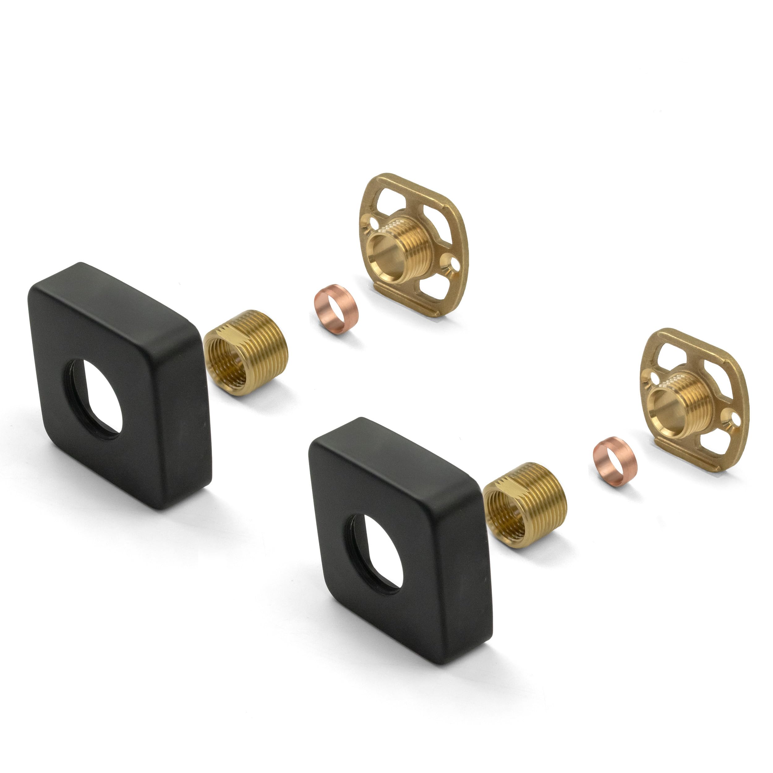 Xcel Home Black Square Shower Fixing Kit Plates (Pair) With 3/4 Connections - Brass, Wall Mounted For Exposed Shower Valves
