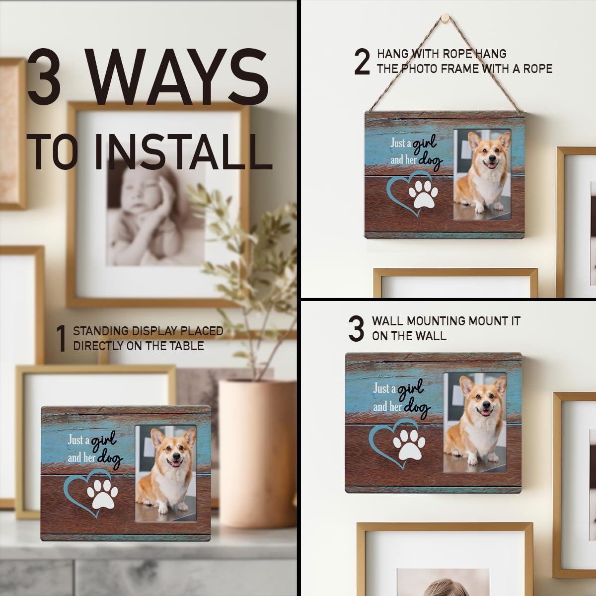 IAXIC Dog Mom Gifts Photo Frame Dog Lovers Gifts for Women Friendship Birthday Christmas for Friends Sisters BFF Daughter Rustic Wooden Picture Frames - Image 5