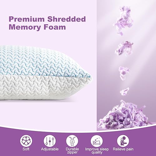 Miniatura 7 de Iwacool Almohadas refrescantes de espuma viscoelástica triturada para cama de dormir, almohada de bambú ajustable para personas que duermen boca