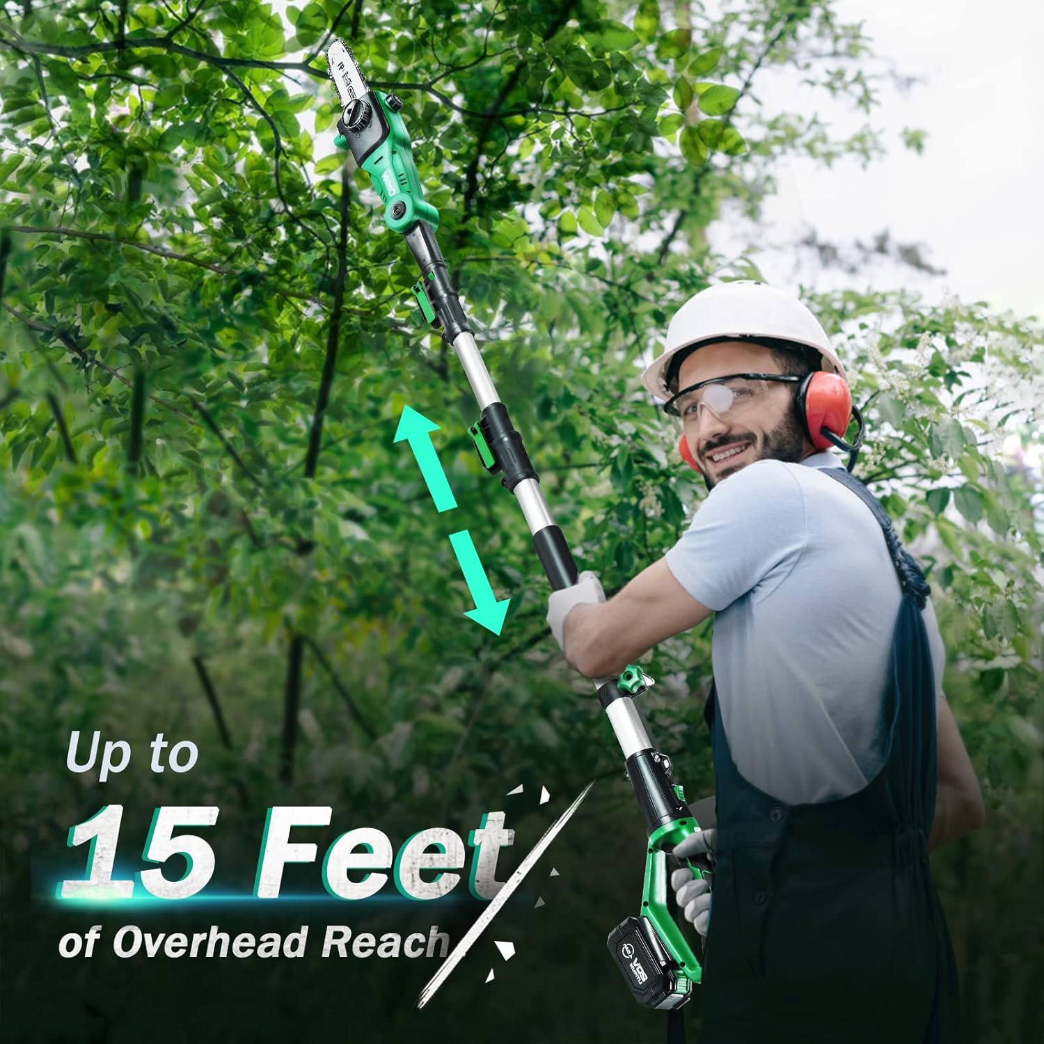 Pole Saws for Tree Trimming, KIMO 13-Foot Max. Reach Telescoping Cordless Electric Pole Saw, 20V Battery Powered Pole Chainsaw w/ 8-Inch Cutting Bar, 18ft/s Speed, Automatic Chain Lubrication System : Patio, Lawn & Garden