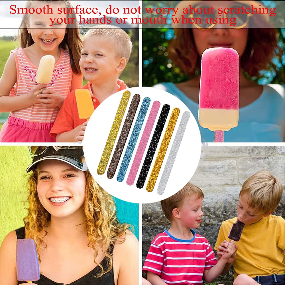 Lot de 50 bâtonnets de glace réutilisables en acrylique à paillettes de 11,4 cm pour loisirs créatifs, gâteaux, bonbons, fêtes, noir