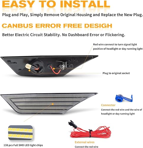 Miniatura 4 de Gempro Switchback - Luces LED laterales de lente ahumada, luces direccionales secuenciales de repuesto para Honda Civic 2016-2021, reflector de