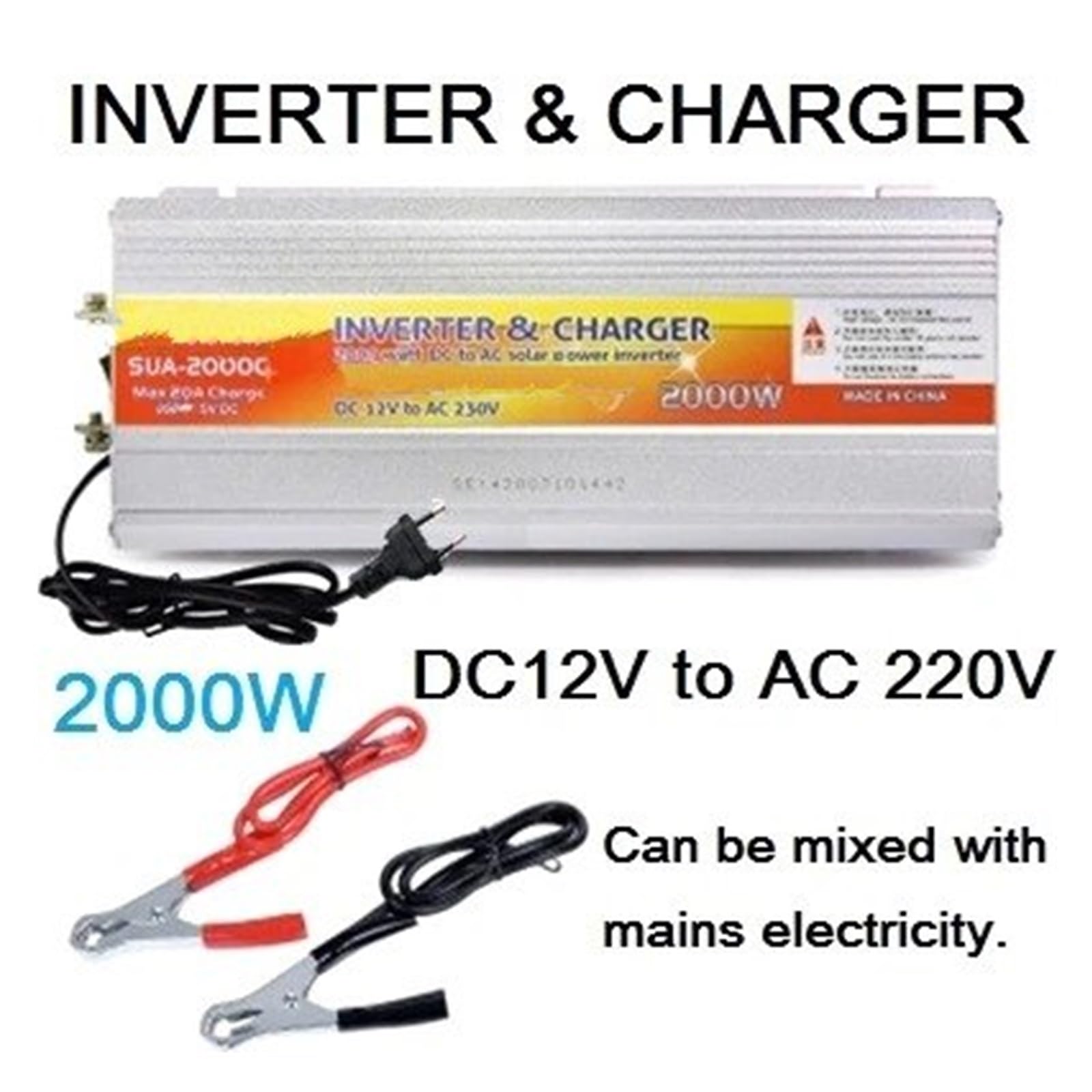 Transformador Inversor Solar Híbrido De 12 V Y 220 V, Cargador, Transformador De Voltaje, USB, 500 W, 1000 W Y 2000 W, Adaptador para El Hogar. Inversor(12V 2000W)
