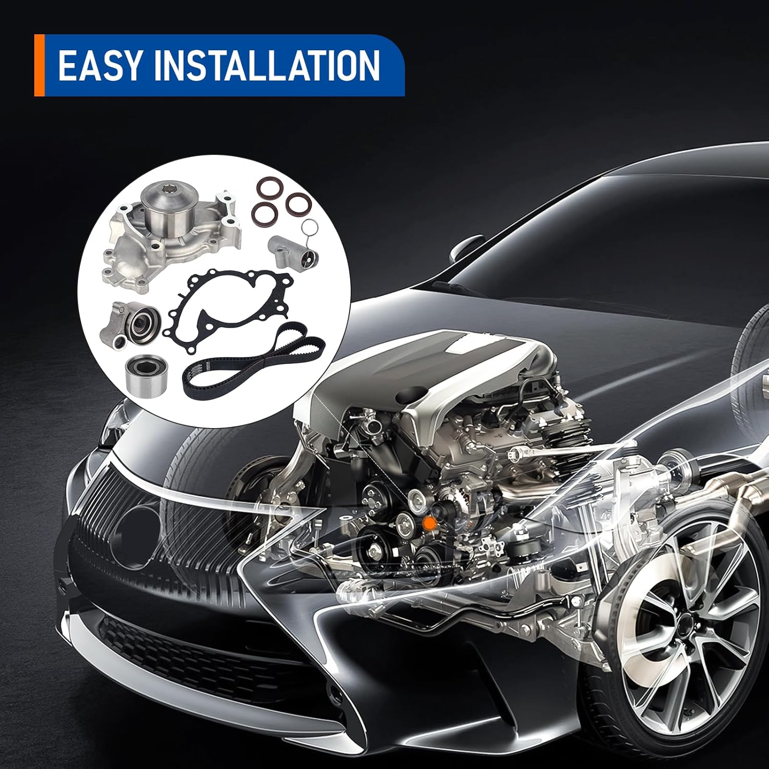 PAROD Timing Belt Kit w/Water Pump Fit for 02-03 Lexus ES300, 04-06 ES330, RX330, Toyota Sienna, 06-08 RX400h, 02-06 Toyota Camry, 01-10 Toyota Highlander, 04-08 Toyota Solara, 3.0L 3.3L V6#TKT-026