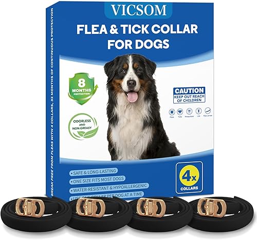 Paquete de 4 collares antipulgas para perros, collar de pulgas y garrapatas de perro de 8 meses para prevenir pulgas y garrapatas para perro, collar