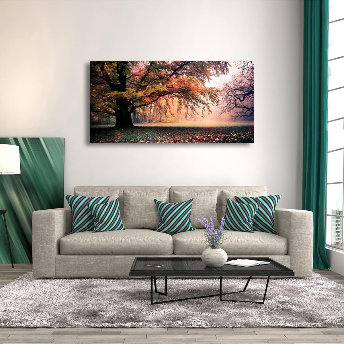 Tree of Life Wall Art Canvas Prints Natural Landscape Picture Home Decor Colorful Forest Paintings for Living Room Bedroom Bathroom Kitchen Decorations 20x40 Wooden Framed Artwork Easy Hanging