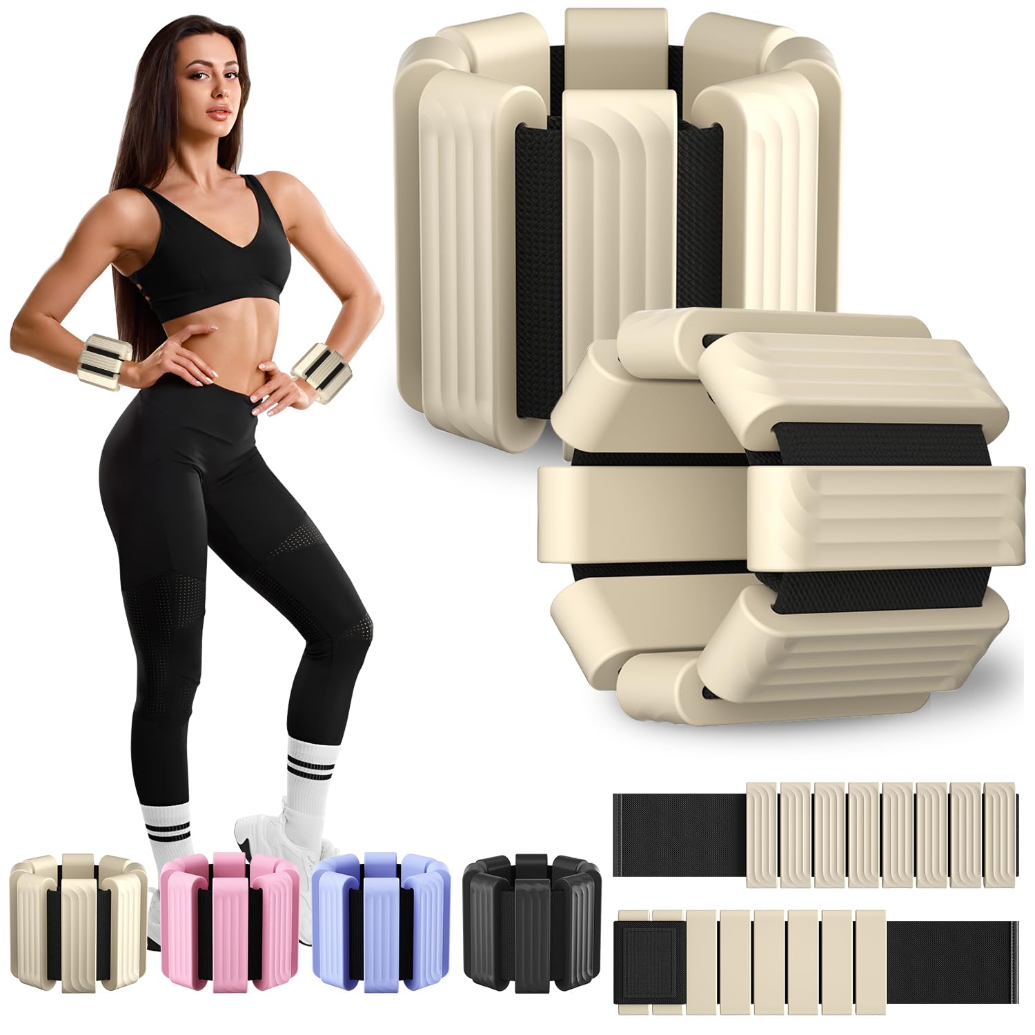 Giiyr Ankle Weights for Women Men,Adjustable Wrist Weights Set of 2(1lb Each),Wearable leg weights/arm weights，Wrist & Ankle Weights Bracelet for Yoga,Pilates,Running, Fitness,Physical Therapy (Beige)