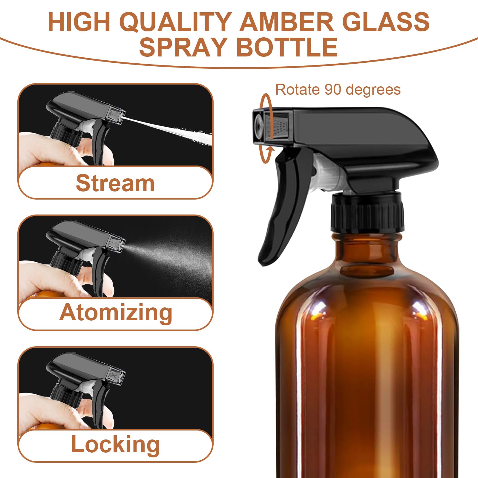 prota 3 botellas de spray de vidrio ámbar, botellas vacías de vidrio de 500 ml, recipiente recargable con boquilla ajustable, botella de pulverización de agua para limpiar plantas, aceites esenciales
