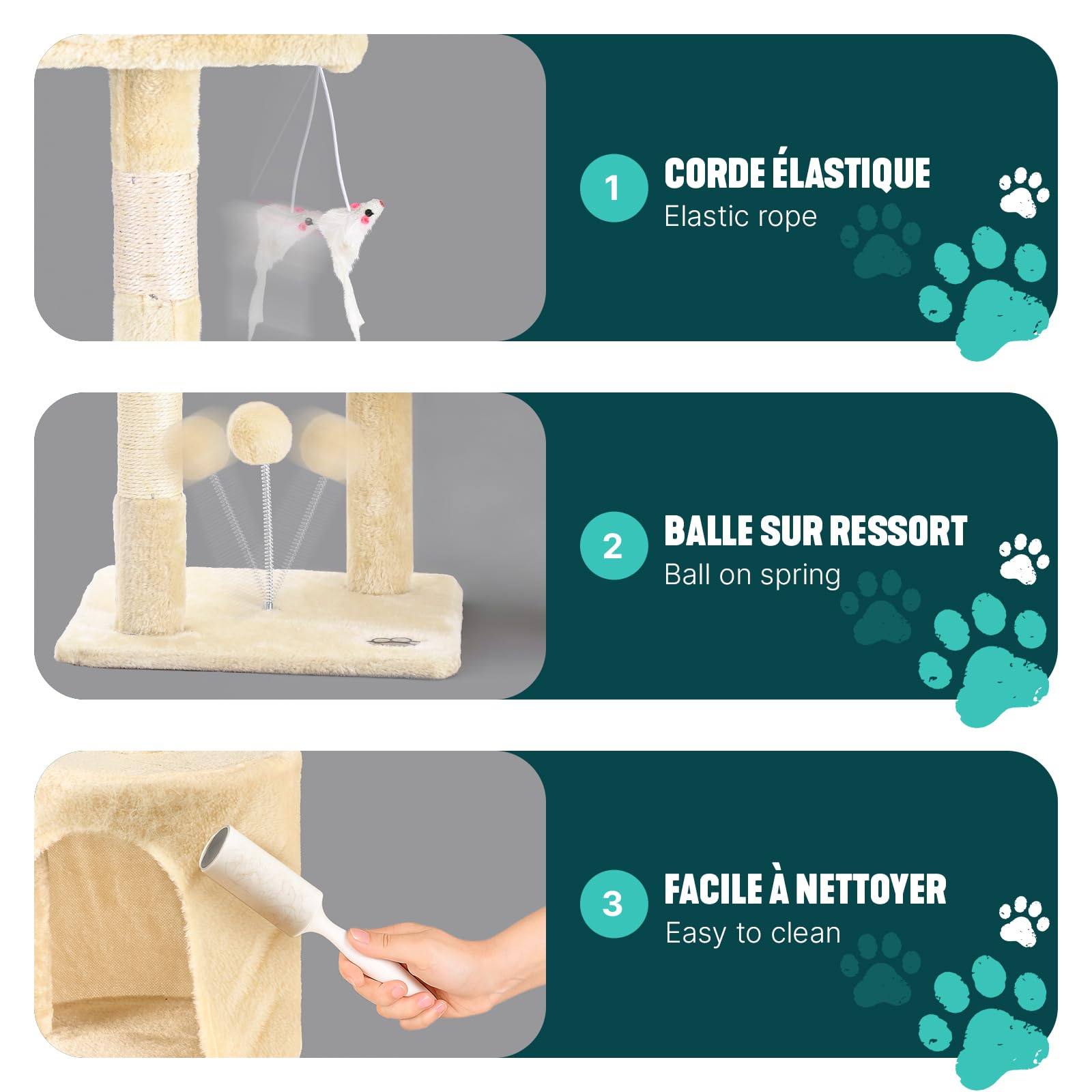 VOUNOT® Árbol Rascador para Gatos Altura 112 cm, Torre de Gatos Multiniveles, Rascador de Escalada Estable para Felinos Mascotas con Juguetes Postes de Sisal Plataformas Cueva Pelota, Beige