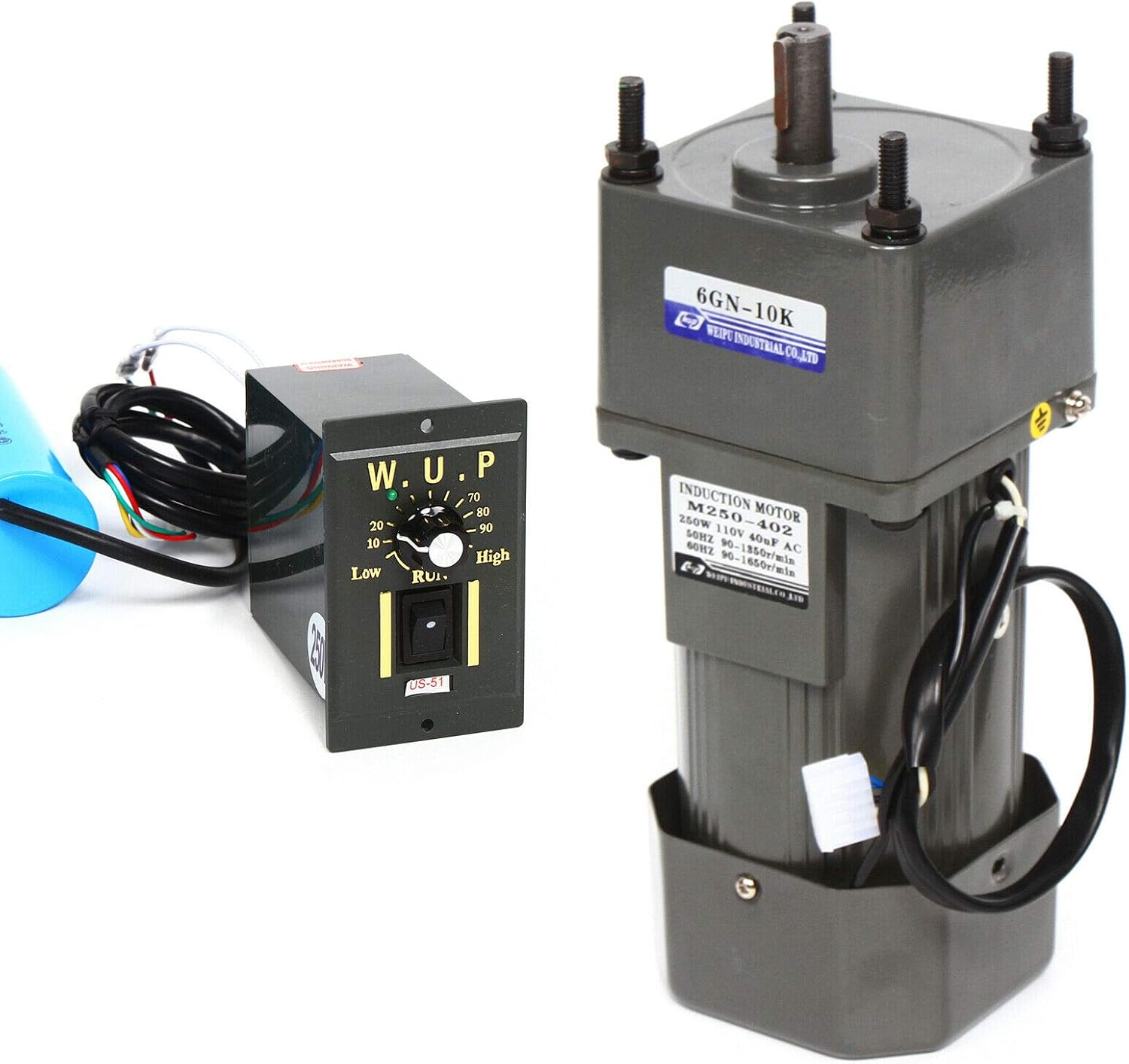 110V AC Gear Motor Reversible Motor + Variable Speed Controller 1:10 Single-Phase Adjustable Speed Motor Asynchronous Gear Reduction Motor High Torque 10K 0-135rpm Speed (16nm Torque)