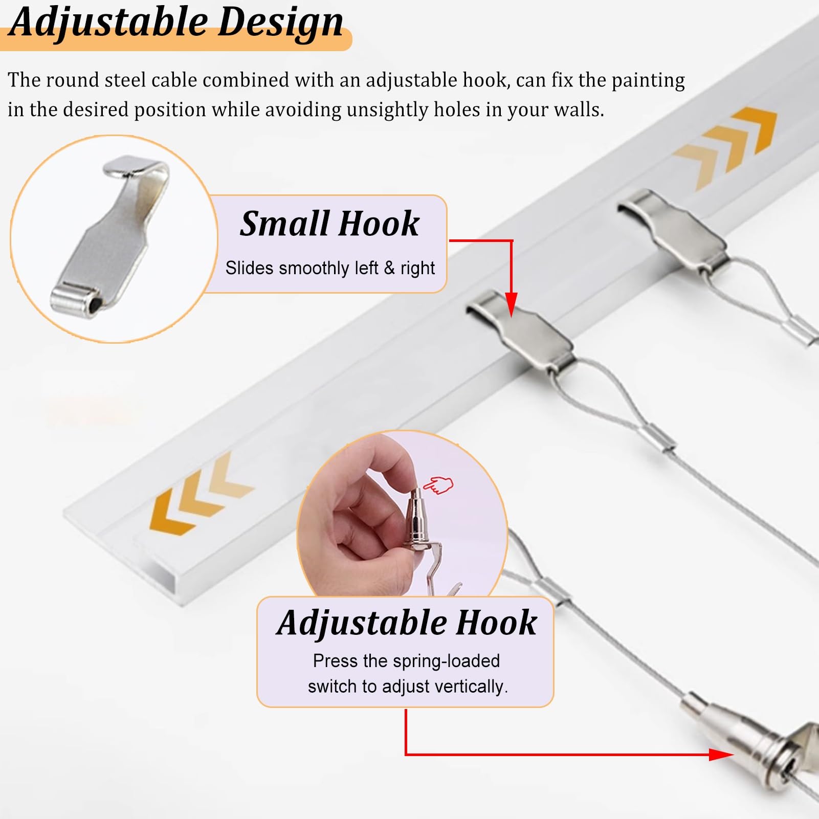 Cimaise pour Tableau Système D'affichage Sur Rail Noir pour Accrocher des Tableaux, Kit de Crochets Moulés en L pour Entreprises et Musées, Cintres pour Expositions(1m/3.3' Wire,39"/100cm Rail)