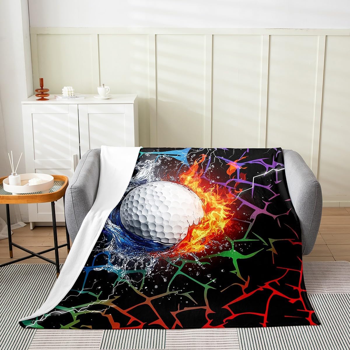 Erosebridal Golf Blanket Twin 60x80, Modern Ombre Ball Luxury Soft Kids Adults Throw Blanket, Geometric Outdoor Sports Fleece Blanket For Sofa Bed, Black White Abstract Lines All Seasons Fuzzy Blanket