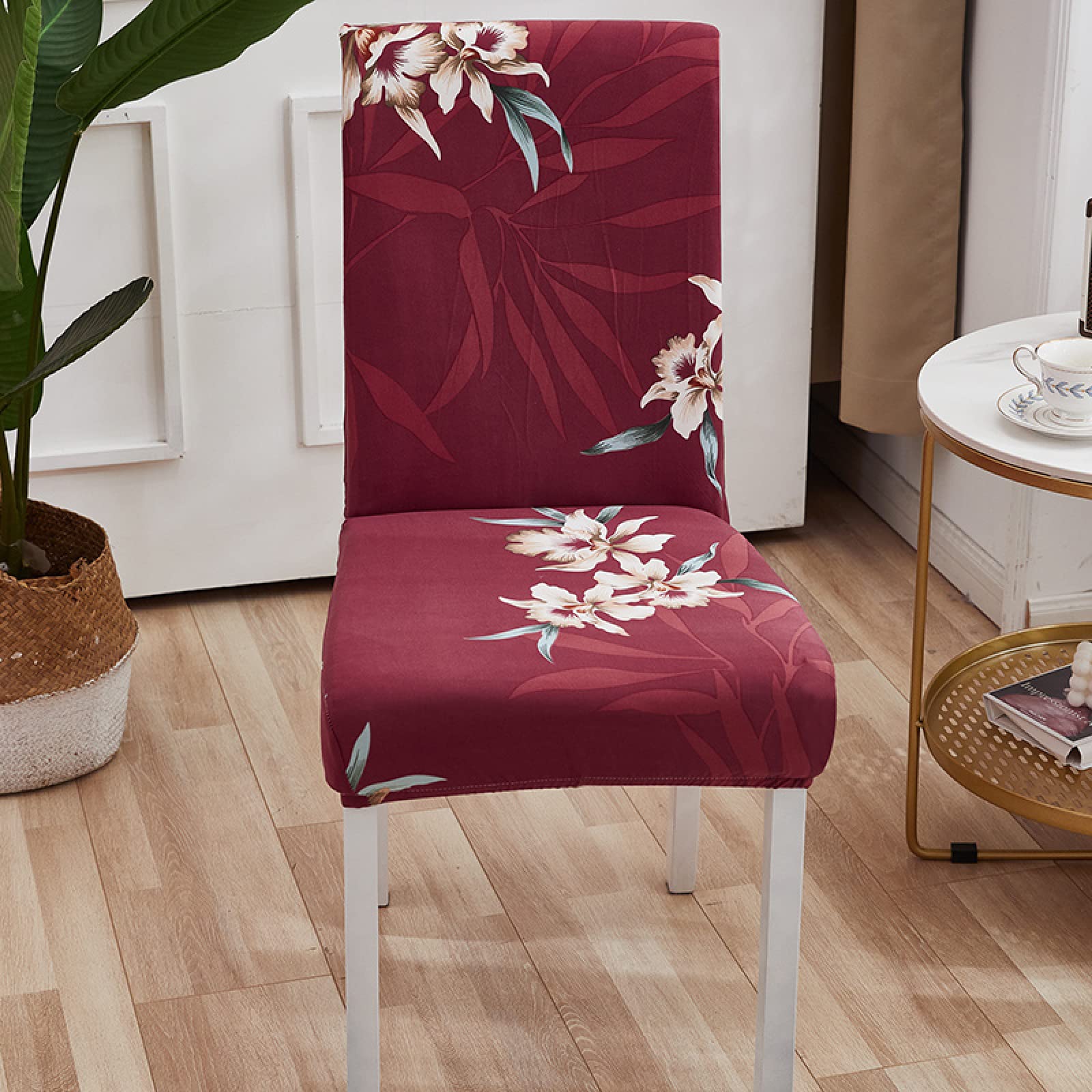 8er Set Stuhlhusse, Universal Stretch Stuhlhussen, Abnehmbare Waschbar Stuhlbezug für Stuhl, Dehnbare Stuhlhussen Für Hochzeit Partys Bankett Haus Esszimmer, Hotel - rote rosa Blume
