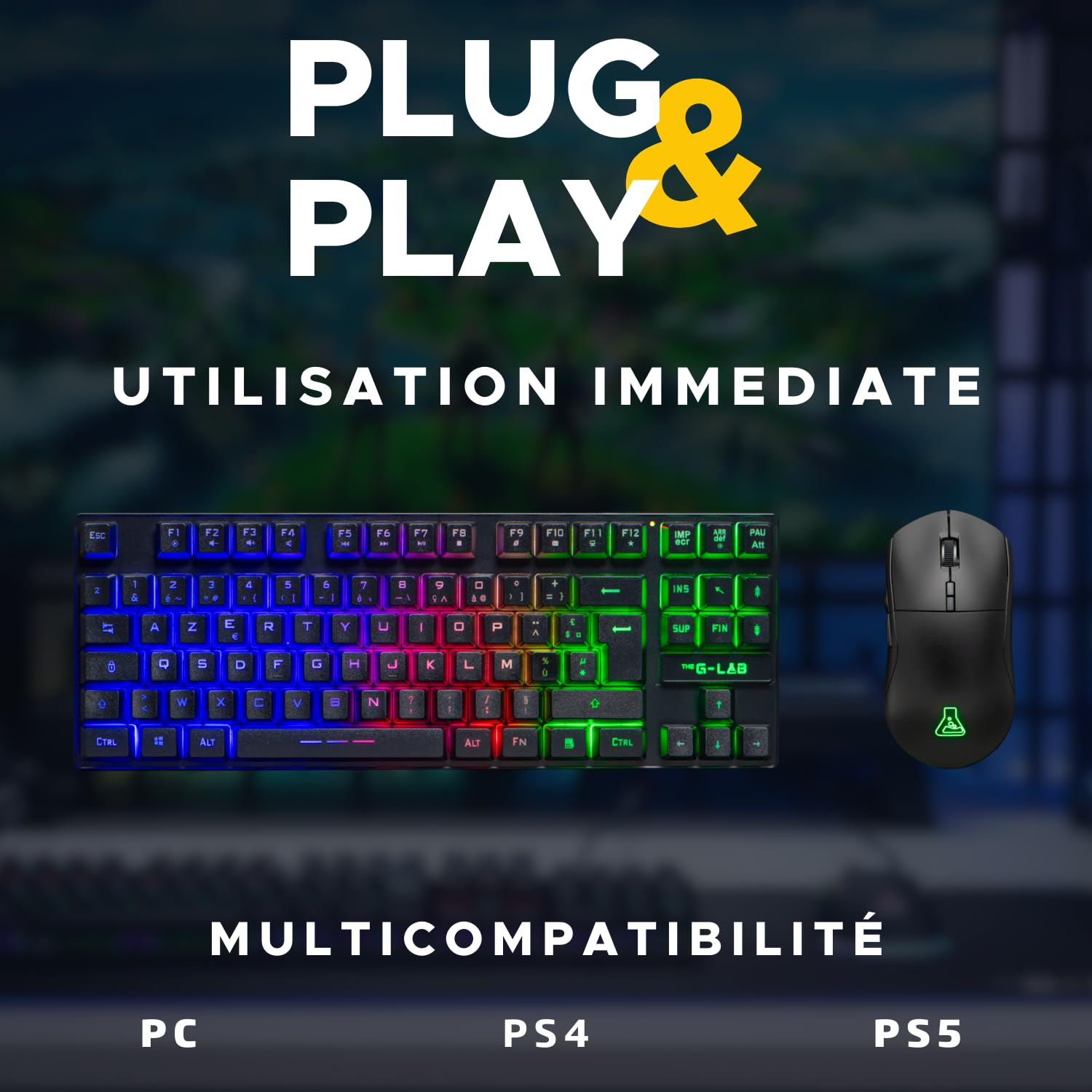 The G-Lab Oxygen EX Combo - Zestaw bezprzewodowej klawiatury i myszy do gier z diodami LED RGB - bezprzewodowa klawiatura do gier w formacie TKL, układ hiszpański i bezprzewodowa mysz do gier, 3200