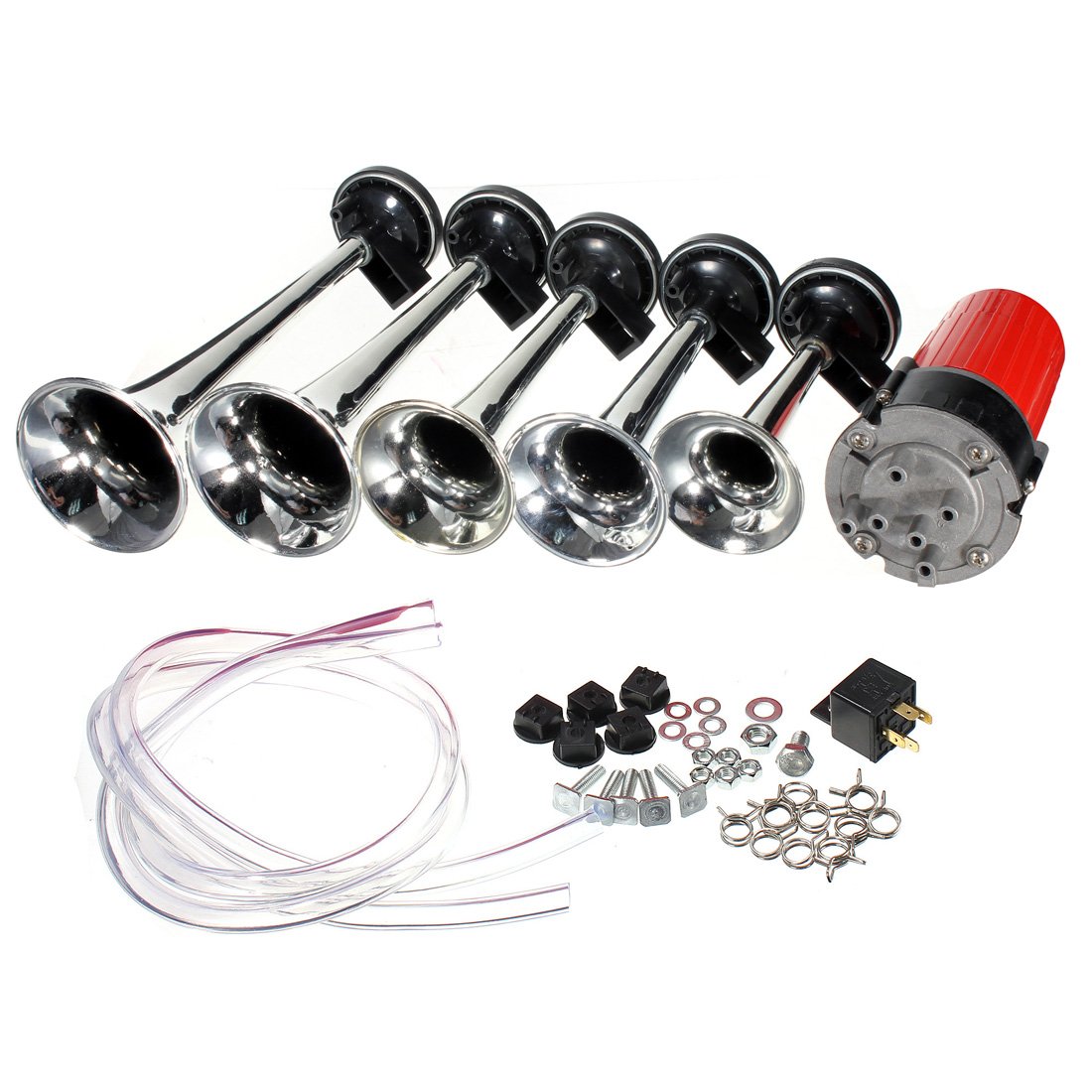 Bocina Coche,Bocina Universal 5 Trompeta Musical Musical Chrome Air Horne Car Truck Boat 12V 125db