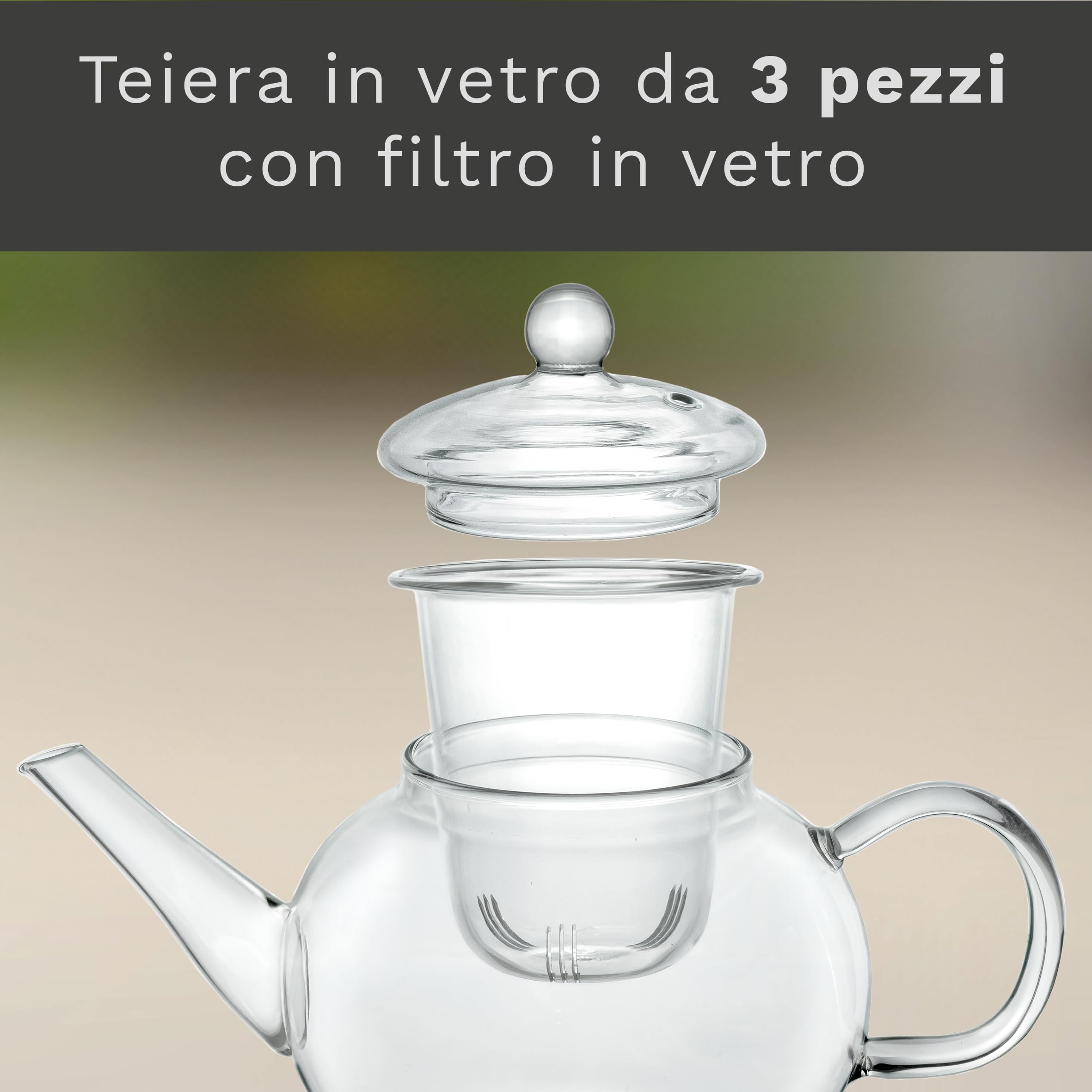 Creano Teiera in Vetro 1,2 L con Filtro e Copercio in Vetro Integrato Antigoccia Elegante Teiera Trasparente per Tè e Infusi Regalo Perfetto