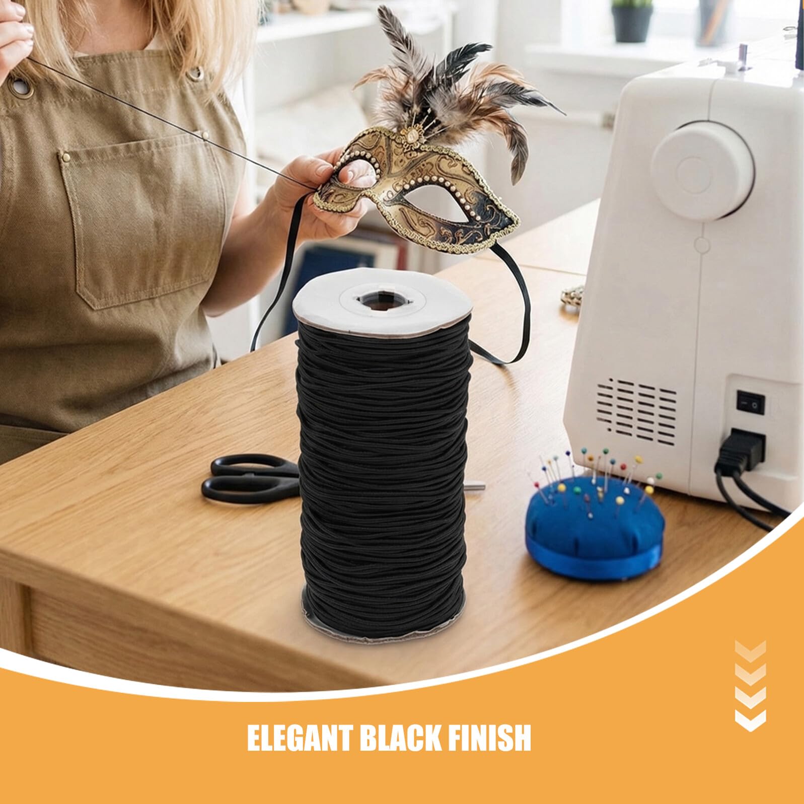 Elastische Perlenarmbandschnur 3mm Schwarz aus Polyester Rund Glatt zu Verarbeiten und Kratzt für Schmuckherstellung und Selbstgemacht Projekte