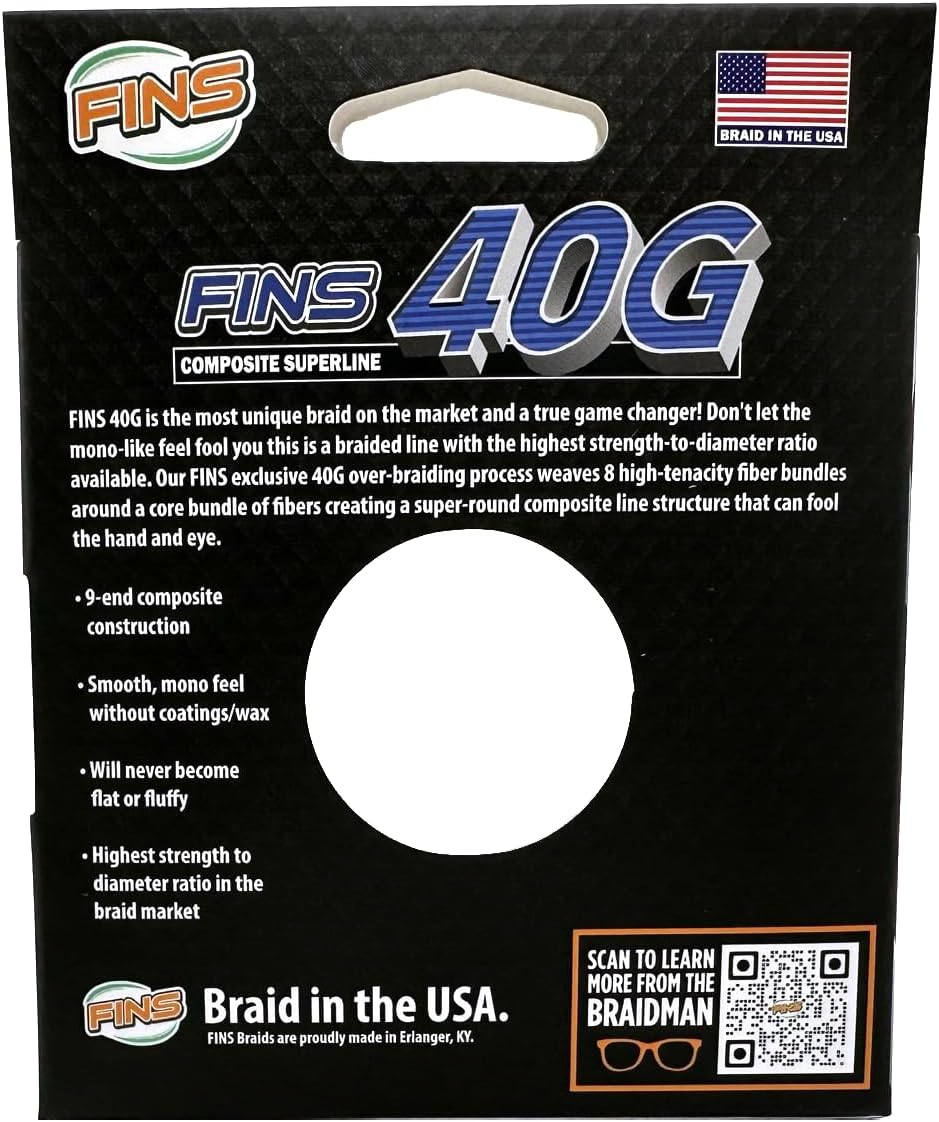 40G Super Round Braided Fishing Line USA Made - High Strength-to-Diameter Ratio, Smooth Mono Feel, 8 Fiber Bundle Over-Braiding, No Fluff Design