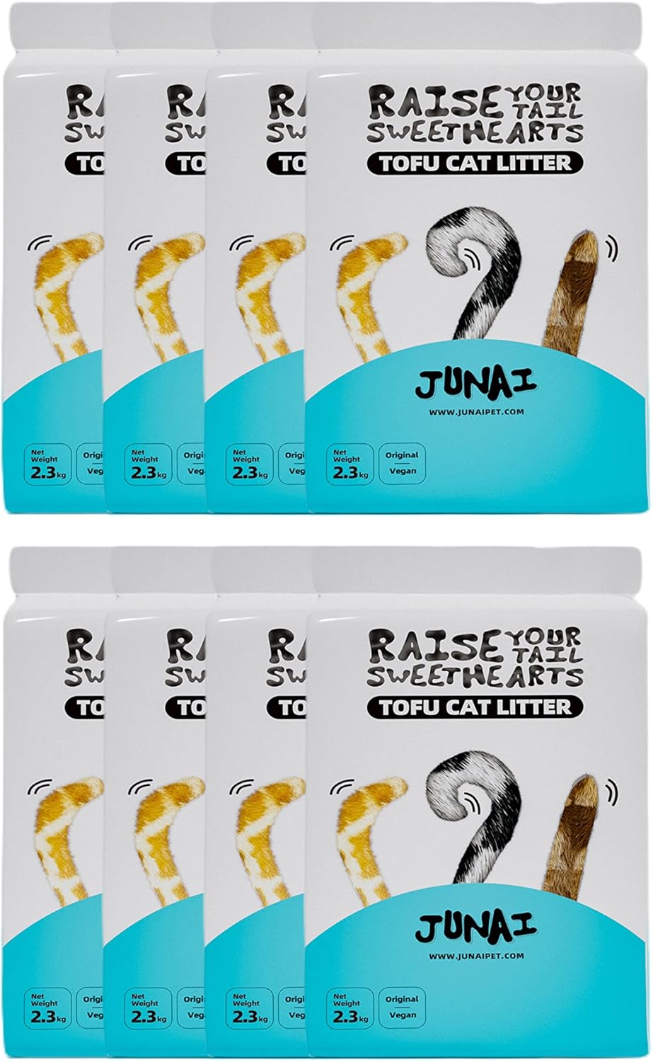 JUNAI Tofu Cat Litter 8 Packs(2.3kg x 8), Original Clumping Cat Litter Pellet Natural Vegan Kitty Litter, Lightweight and Dust Free cat Litter for Multiple Cats, Flushable Biodegradable, Ship from CA