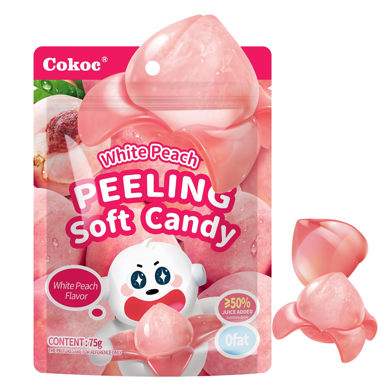COKOC Peelable Gummy Peach,Peeling Gummy Peach Candy,Individual Packaging 2.64oz Bag Fruit Gummies(Pack of 3)