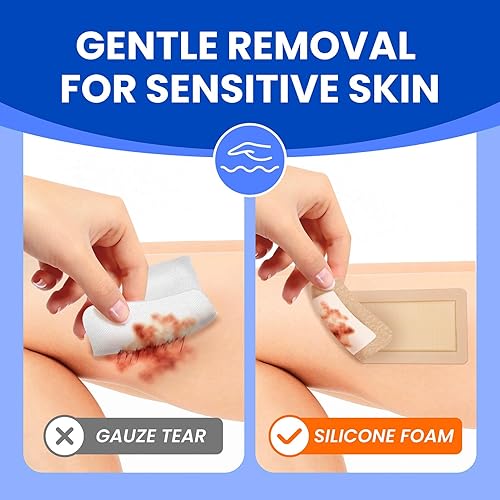 Miniatura 5 de Vendajes impermeables grandes de espuma de silicona de 4 x 8 pulgadas para cuidado de heridas de piel sensible, almohadilla cohesiva adhesiva con