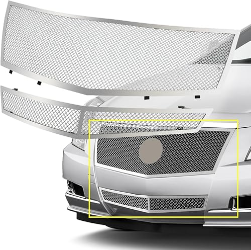 Parrilla delantera compatible con Cadillac CTS 2008-2013 y 11-14 CTS Coupé de acero inoxidable cromado de malla combinada (no para CTS-V Coupe, no