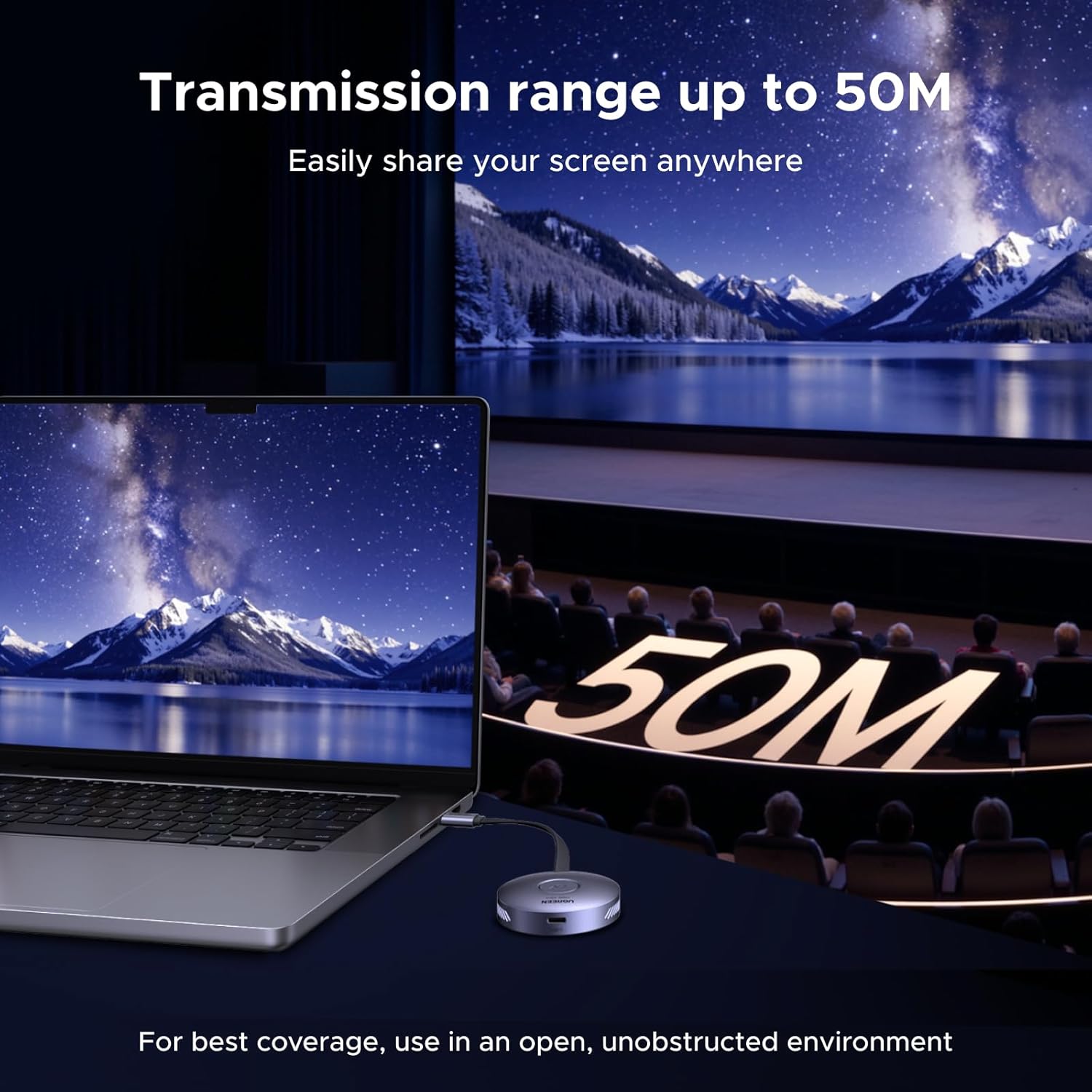 UGREEN Magnetic Wireless USB C Transmitter and HDMI Receiver Type-C to HDMI 1080P@60Hz 5G Transmission for Video and Audio Output for Phone/PC/MacBook/Camera/Laptop/Tablet to TV/Monitor (164FT/50m)