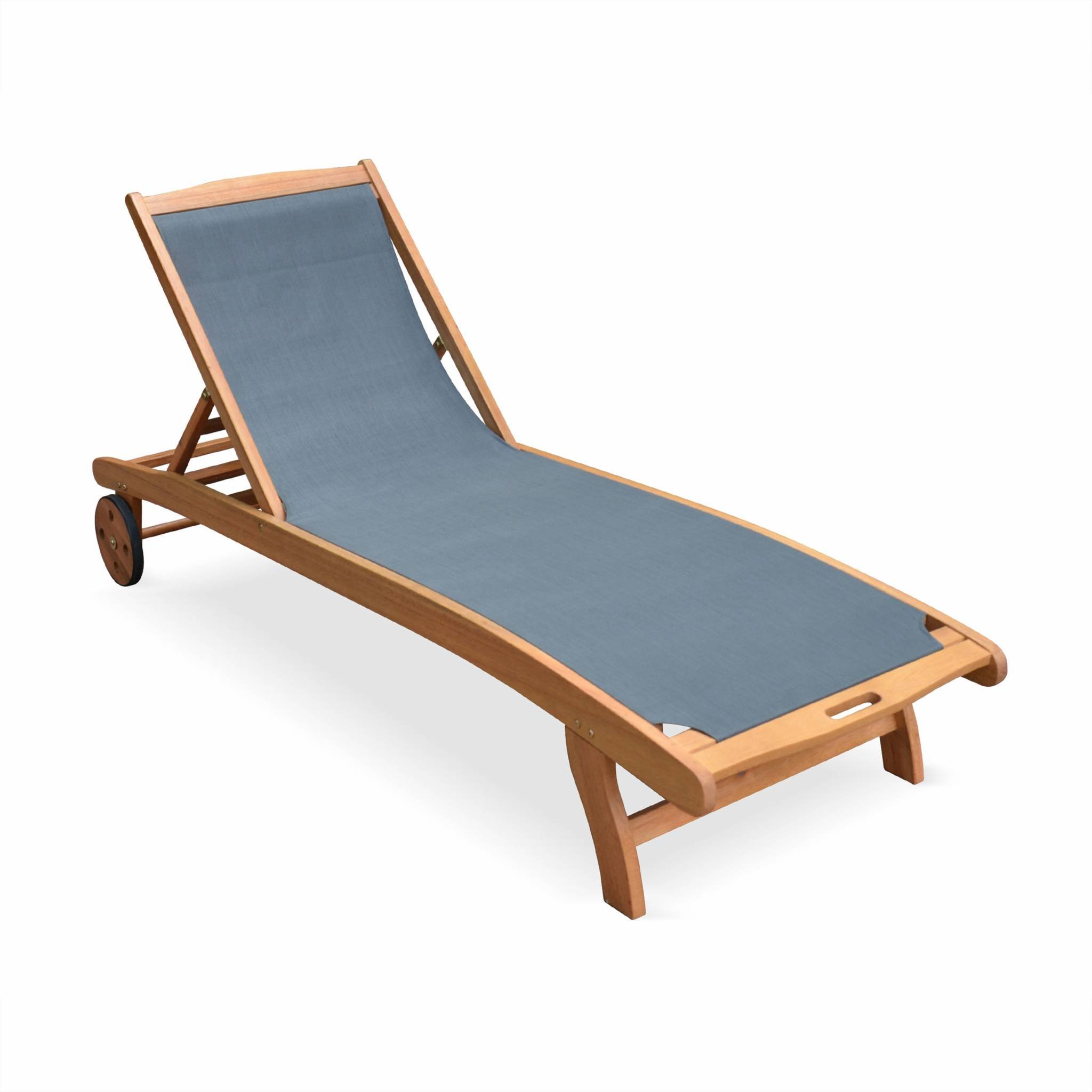 Set 2 lettini prendisole in legno multiposizione con ruote Antracite - 196x68x91 cm