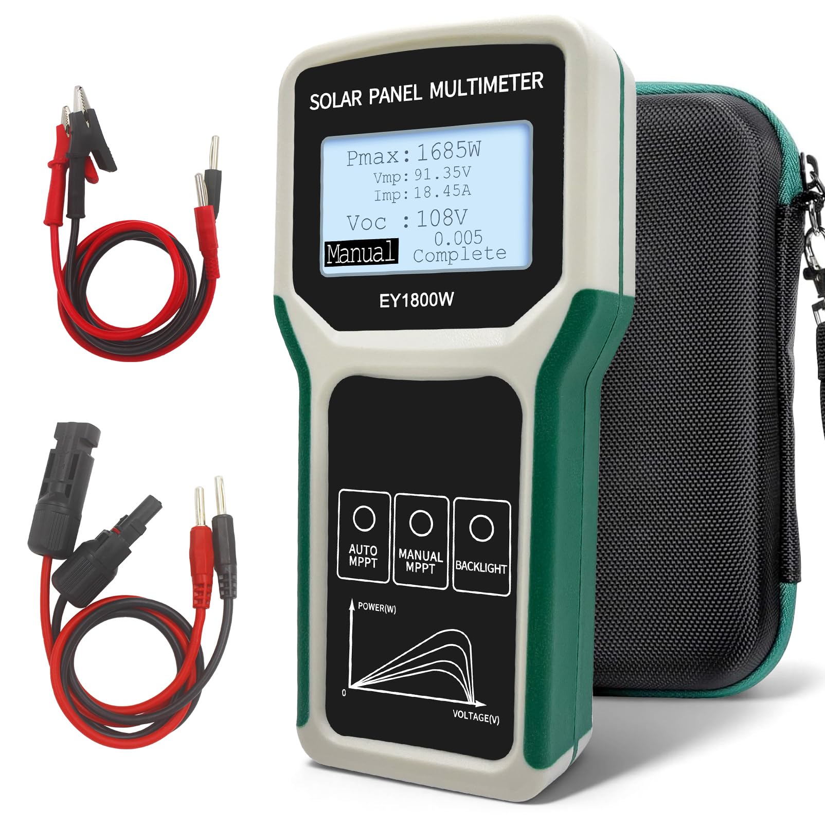 Solarpanel MPPT Tester 1800W, Photovoltaik Multimeter mit LCD-Display für 20-120V 60A, PV-Leistungsmesser mit Überhitzungs-/Überspannungs-/Überstromschutz für Solarmodule