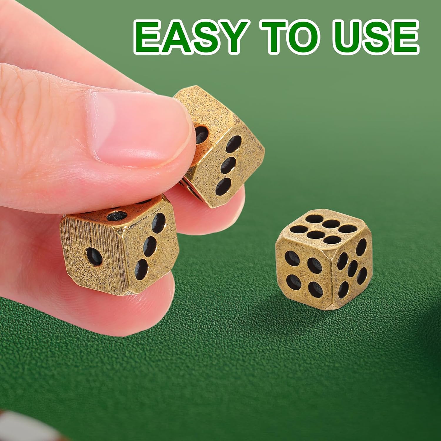 WOONEKY 6Pcs Brass Craft Dice Set Vintage Solid Metal Small Dice for Board Gaming Party Accessories Retro Game Props