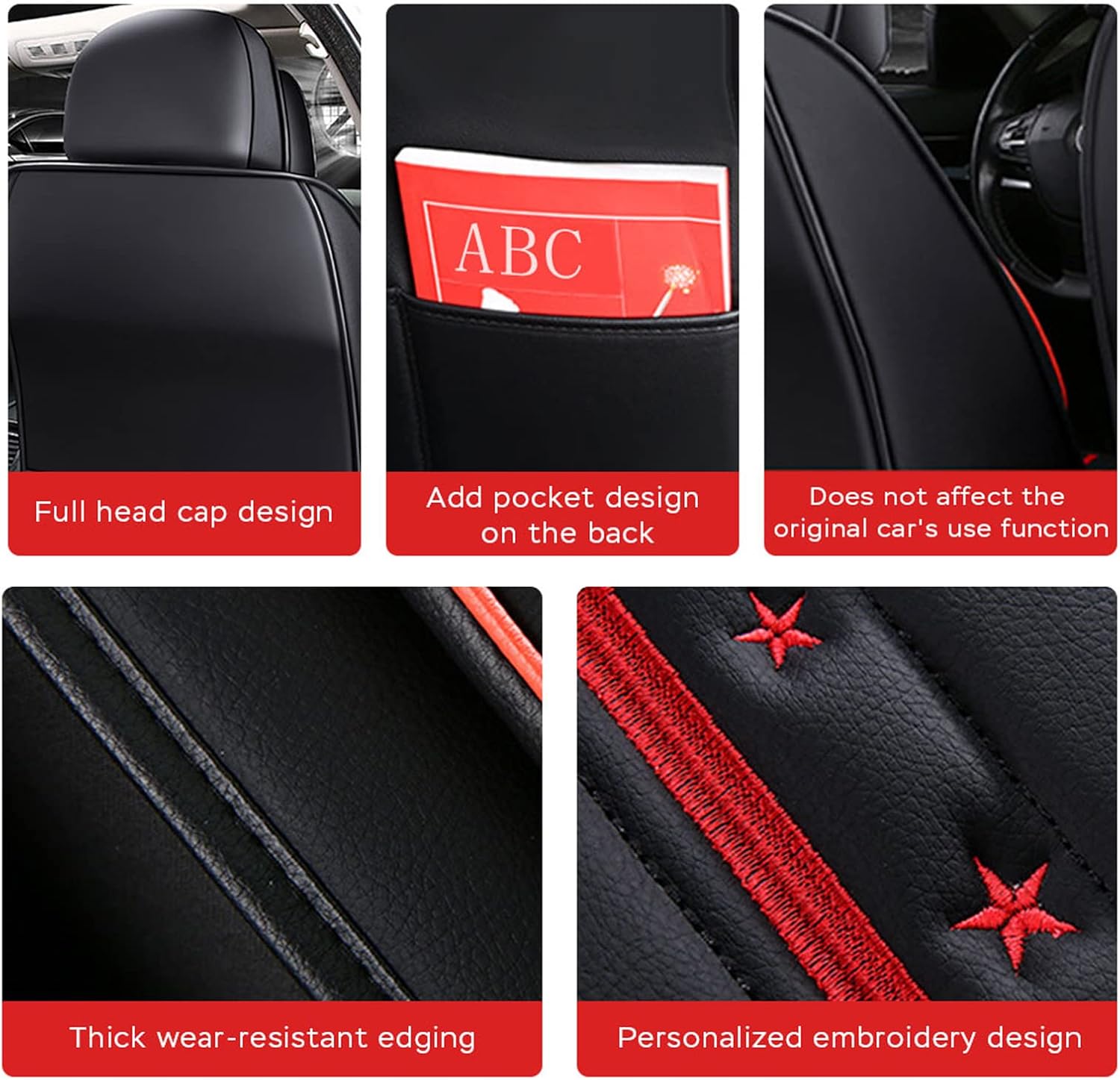 1 Pieces Front Car Seat Cover Faux Leather Universal Automotive Seat Covers Water Proof Fit for Cars Trucks Sedans SUVs Auto Interior Accessories Full Coverage Vehicle Cushion Cover (Black)