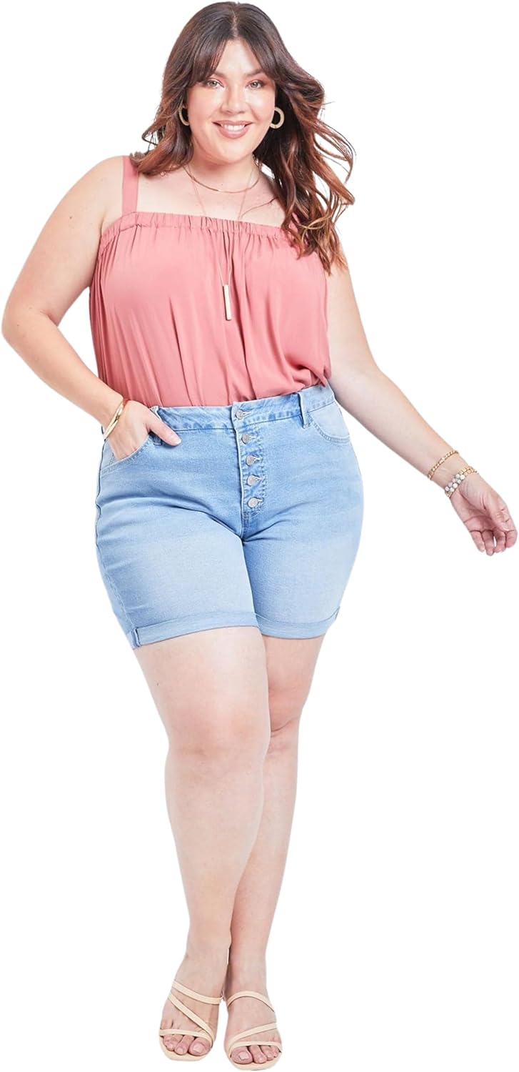 Royalty for Me Women's Plus Size High Rise Curvy Exposed Button Fly Cuffed Shorts - Image 5