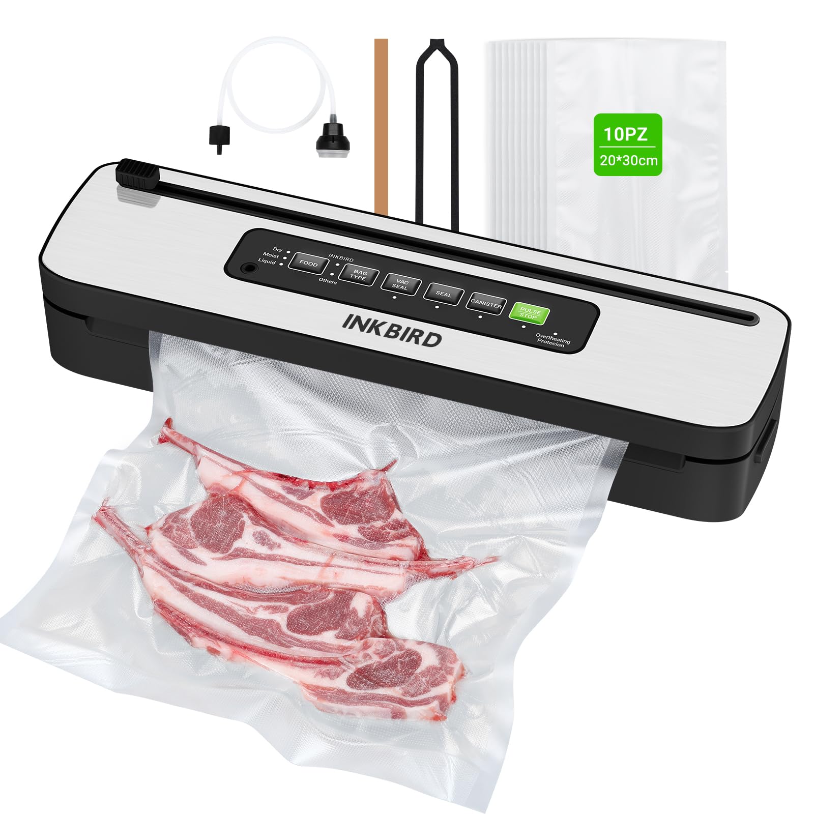 INKBIRD Macchina Sottovuoto Alimenti, Elettrodomestici di Messa Sotto Vuoto Con Taglierina Integrata | 7 Modalità di Sigillatura/Bagnata/Liquida, 130W Alta Potenza - Guarnizione Rapida, Indicatore