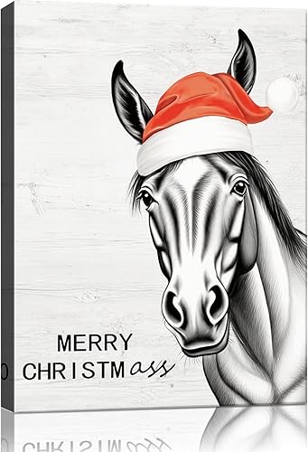 Horse Wish Merry ChristmASS - Divertidas impresiones artísticas de pared de Navidad para baño, estilo retro, granja, Navidad, invierno, decoración