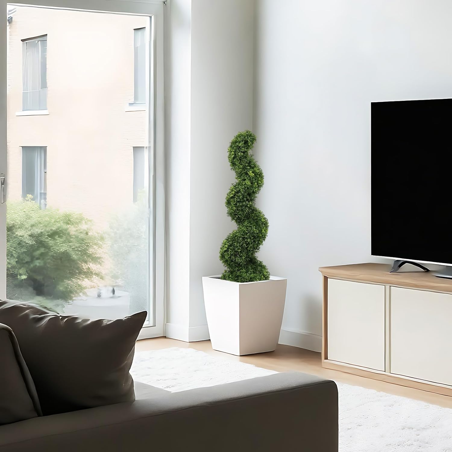 3ft Spiral Boxwood Topiary Trees Artificial Outdoor Set of 2 - UV Resistant Faux Plants for Outside Planters, 36" Fake Twisted Tree for Front Porch Decor