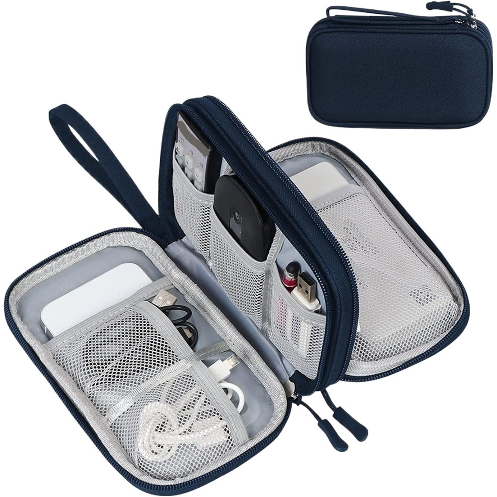 Organizer Cavi Organizzatore da viaggio da 2 pezzi Accessori elettronici Organizzatore di archiviazione portatile impermeabile a doppio strato for cavo di alimentazione del disco rigido(Deep blue)