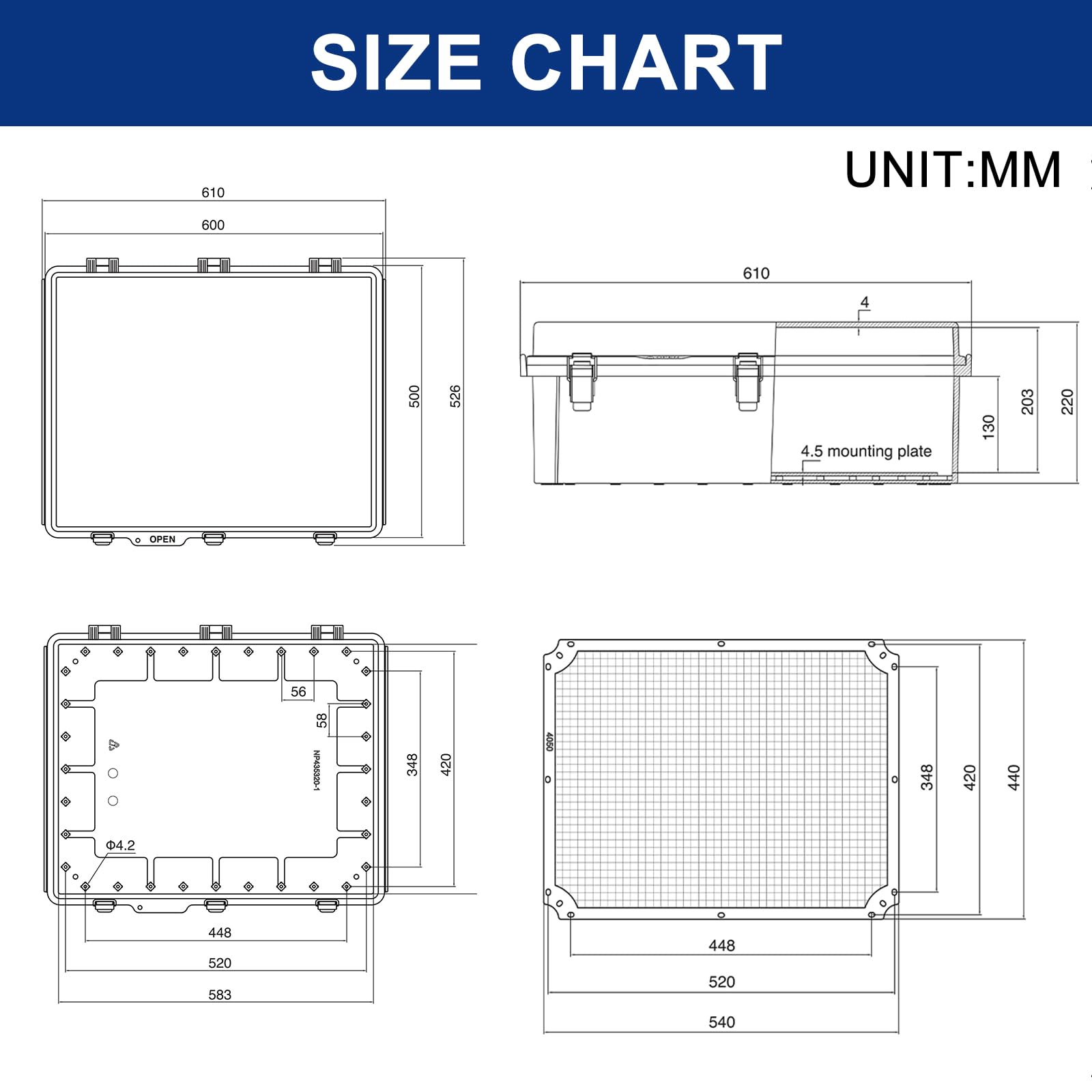 Scatola Elettrica da Esterno,Armadio Elettrico Da Esterno,IP66 Scatola Derivazione Esterna Da Parete, Alloggiamento in Plastica ABS, Cassetta per Contatore Elettrico 500×600×220MM