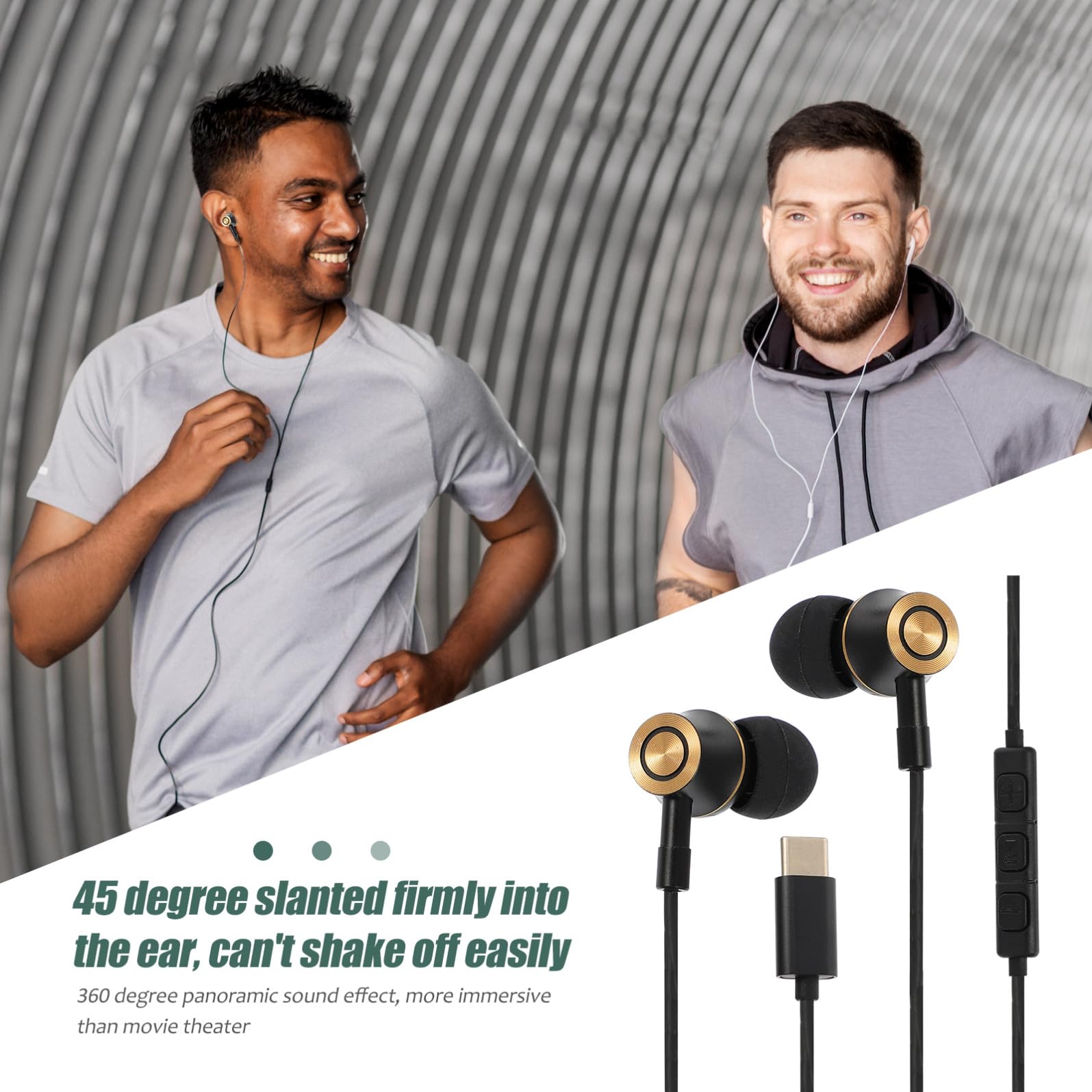 Uonlytech 3pezzi Cuffie Usb c In-ear Con Controllo Volume e Microfono Isolamento Acustico Per Tablet e Smartphone Suono Di Alta Definizione e Cancellazione Rumore Ergonomiche e Leggere Per