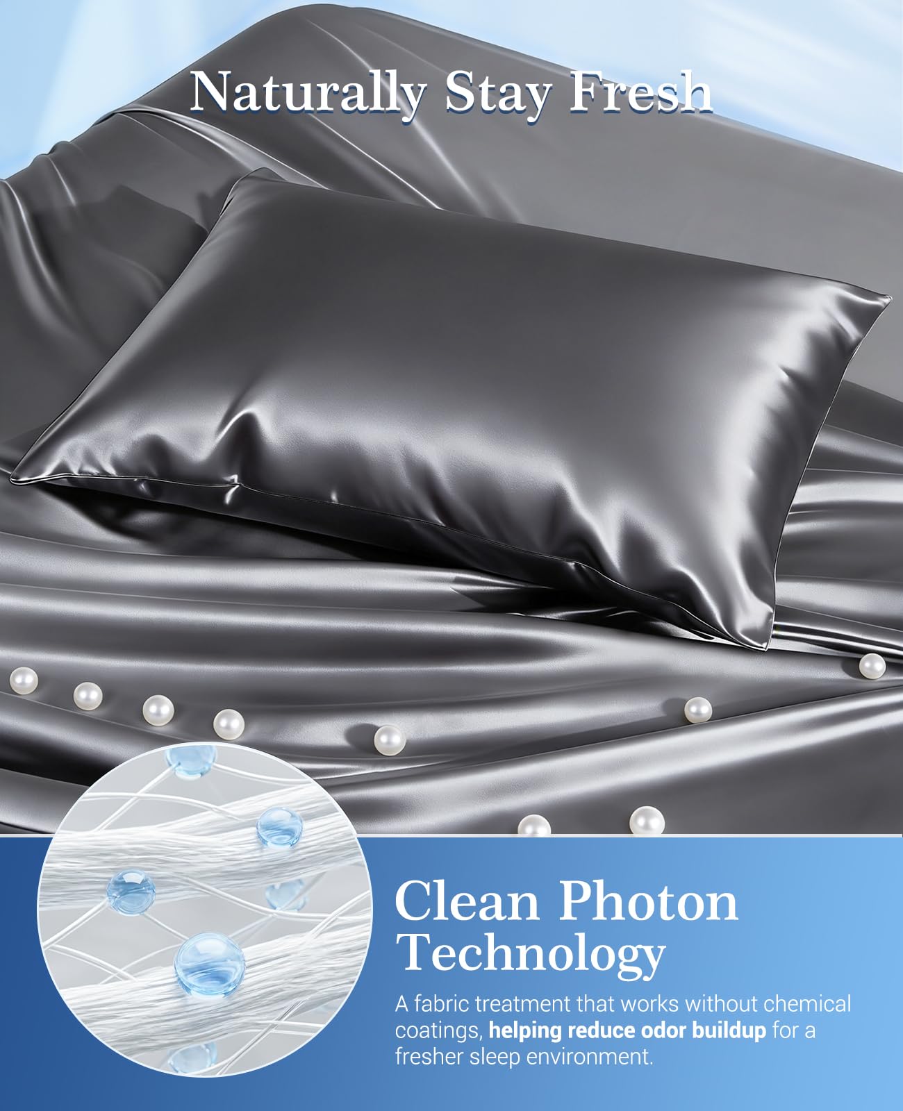 Elegear Federa Rinfrescante 50x75 cm, Tecnologia Fotonica e Arc-Chill 3.0 Q-Max>0.5 Fibre Rinfrescanti, Federa Setosa 50x75 cm Federe Rinfrescanti Traspiranti Anallergiche, Grigio Scuro
