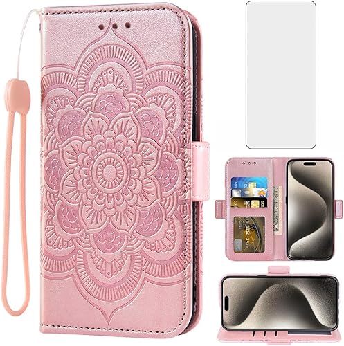 Asuwish Funda compatible con iPhone 15 Pro Max de 6.7 pulgadas y protector de pantalla de vidrio templado, funda para teléfono celular con tapa para