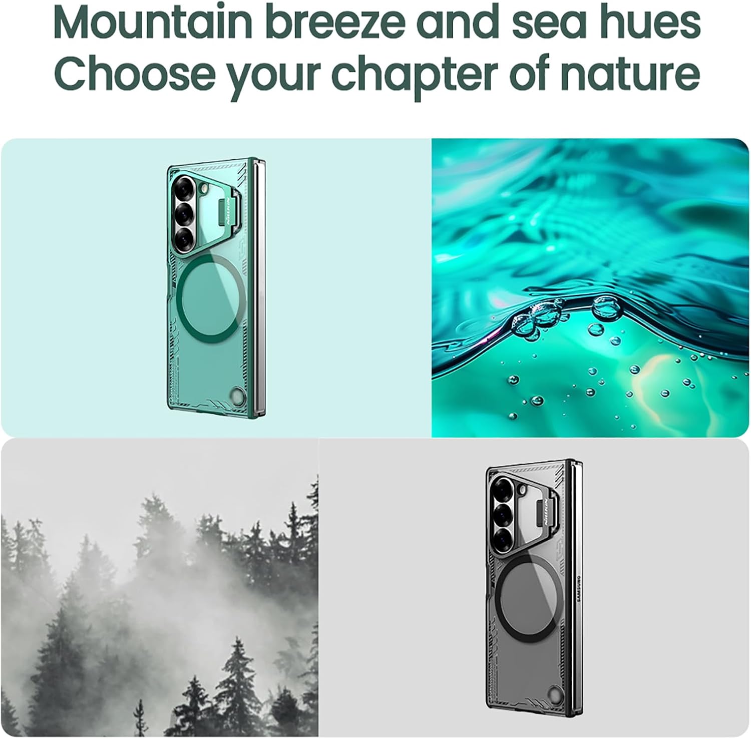 Magnetic Case for Samsung Galaxy Z Fold 6, Slim Transparent Phone Cover with Lens Kickstand Wireless Charging Anti-Fingerprint Case
