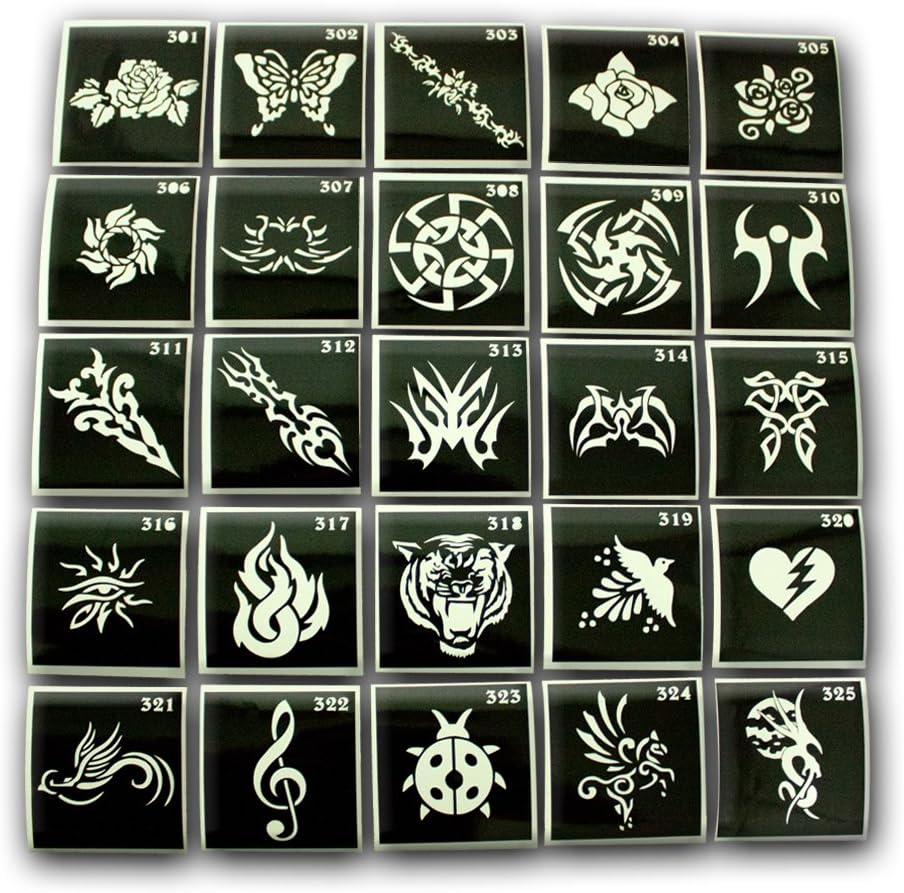 25 Three-Layered Stencil. Three-Layered Stencil. for Glue, Glitter Tattoos and Face Painting. (from The Catalog Artfancy from 301 to 325).