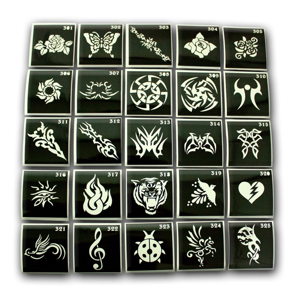 25 Three-Layered Stencil. Three-Layered Stencil. for Glue, Glitter Tattoos and Face Painting. (from The Catalog Artfancy from 301 to 325).