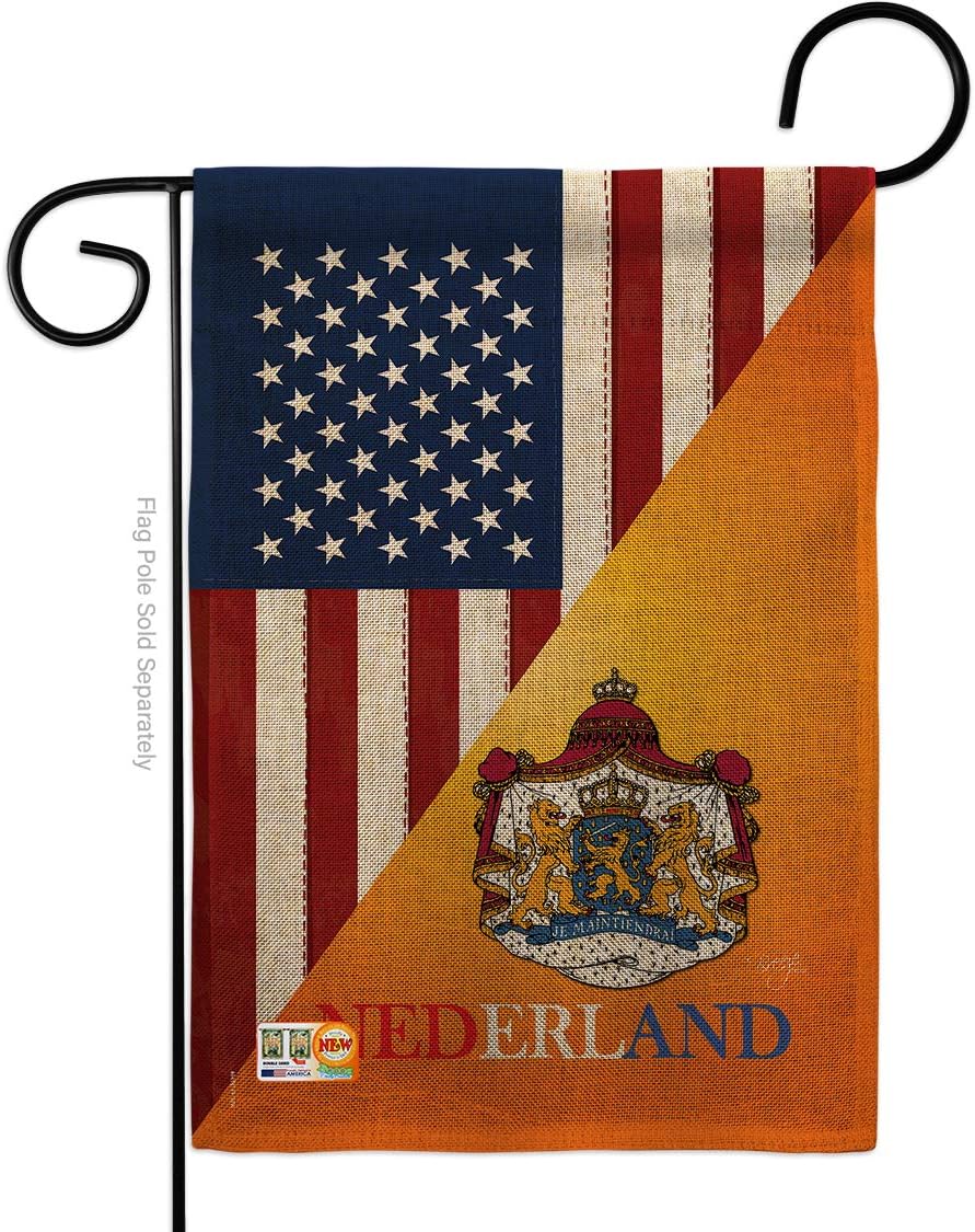 US Dutch Friendship Burlap Garden Flag Regional USA American Alliance World Country Particular Area Small Decorative Gift Yard House Banner Double-Sided Made In 13 X 18.5