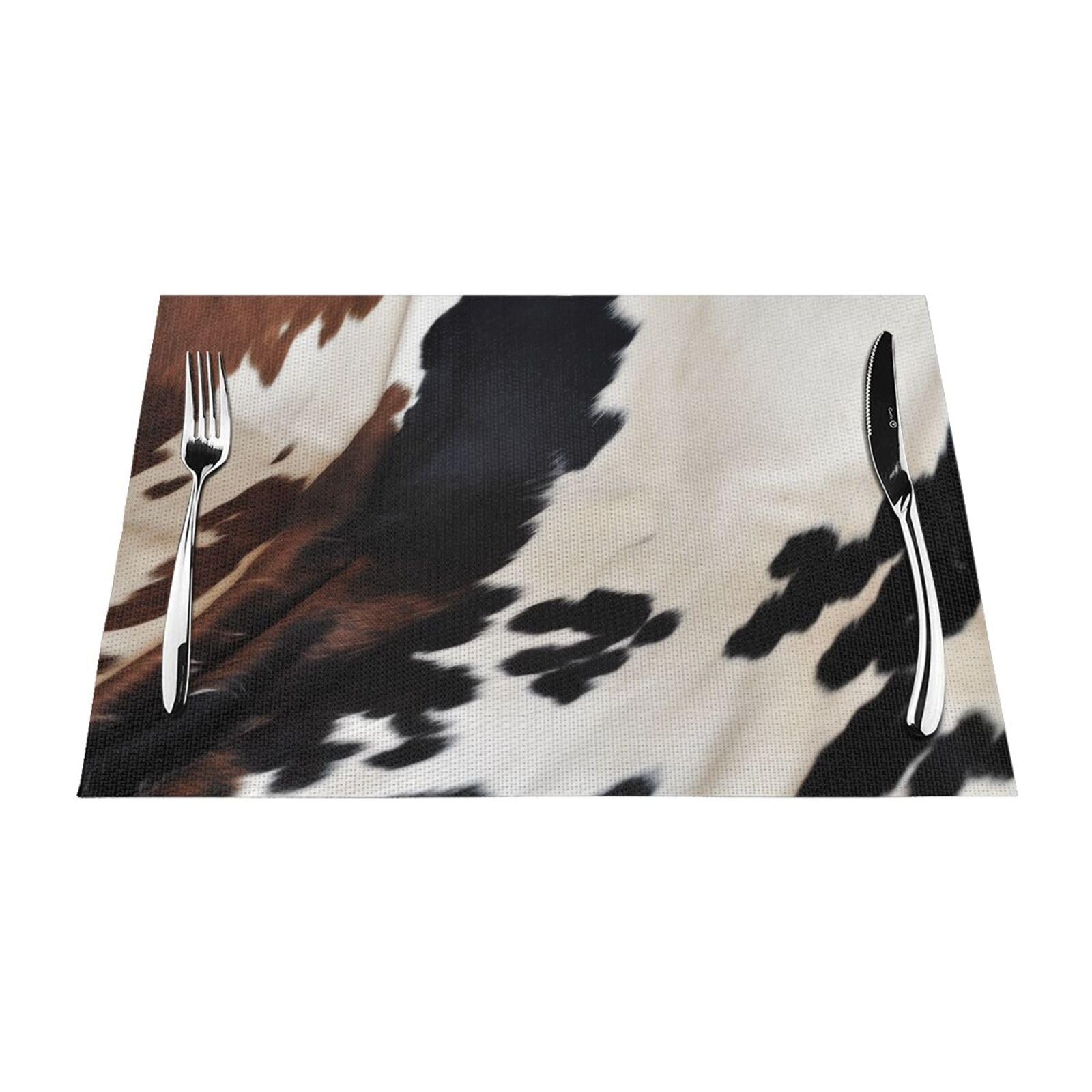 Cowhide Printed PVC Placemat 1 PCS for Kitchen Dining Table Heat-resistand Washable Table Mats 18x12 in