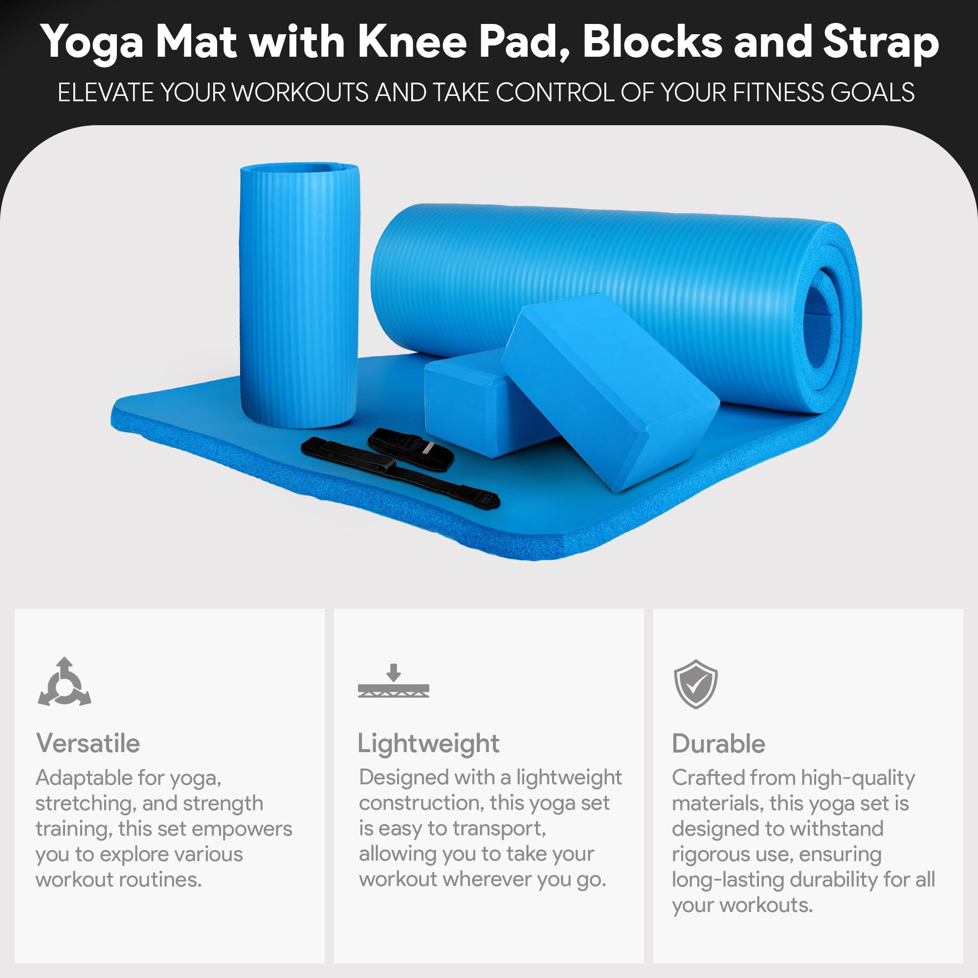 BalanceFrom Tapete de yoga de 1 pulgada extra grueso de alta densidad con superficie antideslizante y correa de transporte para hombres y mujeres, tapete de entrenamiento de pilates resistente al