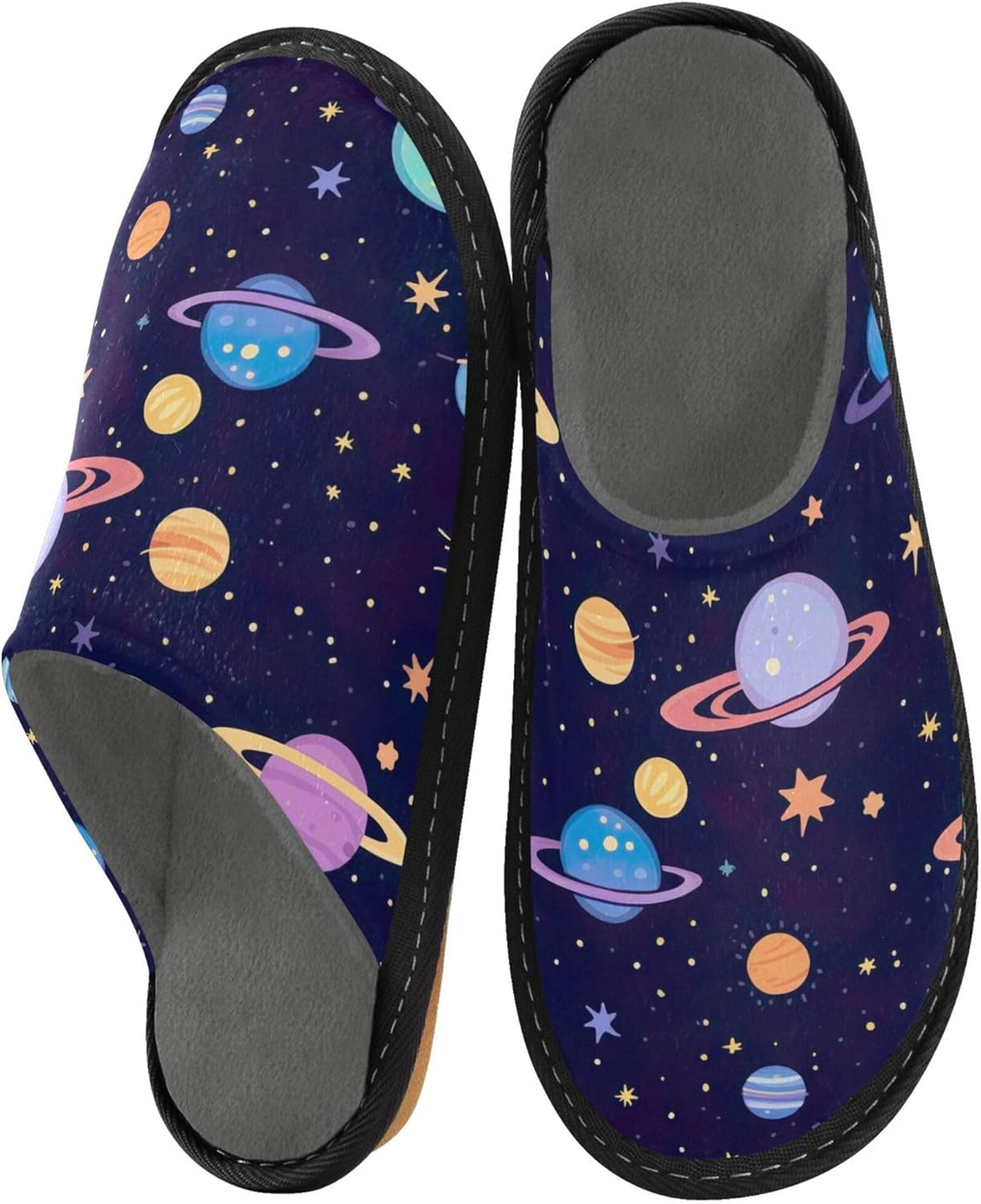 Space Galaxy Planet House Slippers – Cozy Fuzzy Slippers for Guests, Washable & Disposable, Perfect for Shoeless Home, Spa & Hotel Use A110630