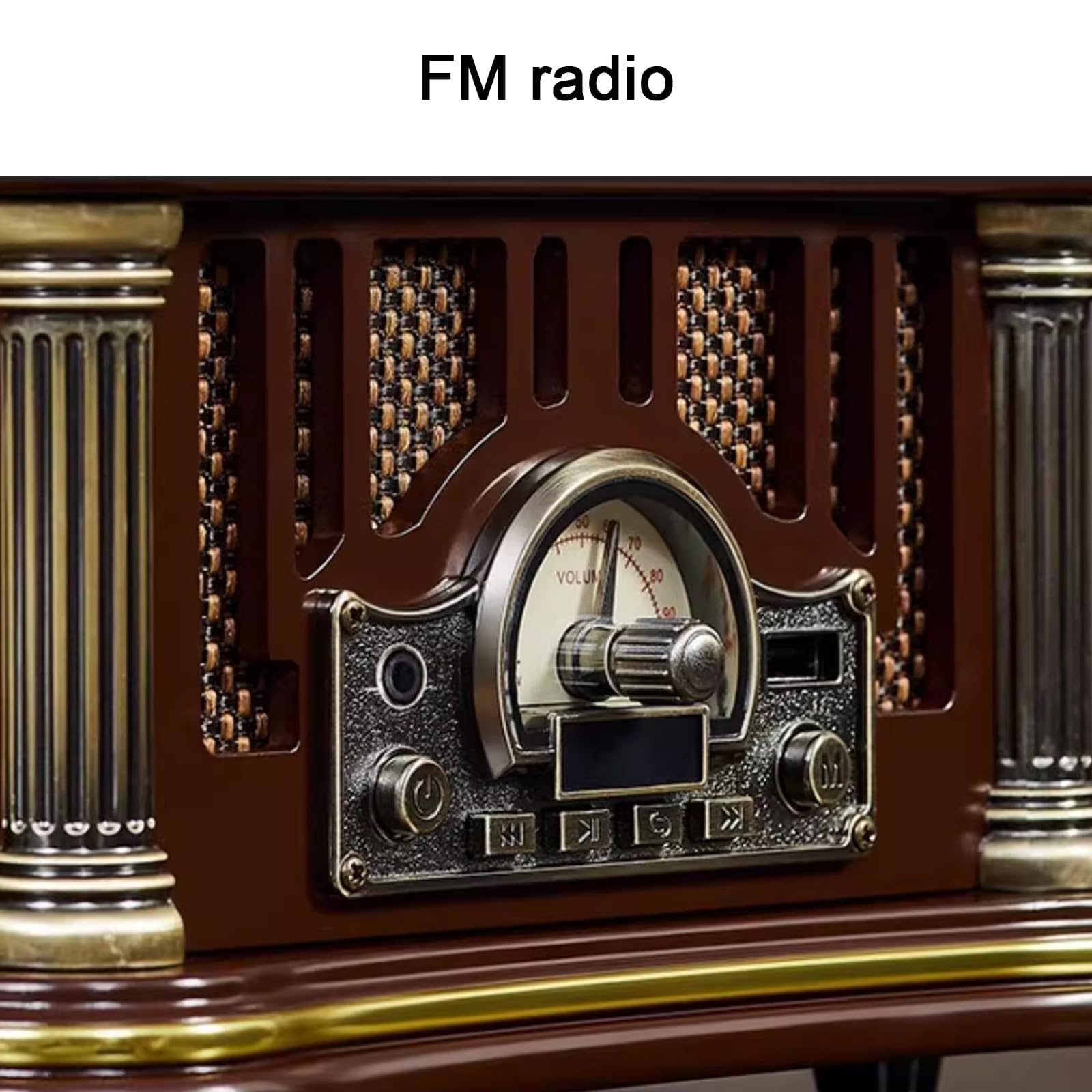 Retro fonografo lettore CD con Bluetooth, ricarica USB, radio FM e doppio altoparlante per gli appassionati di musica vintage